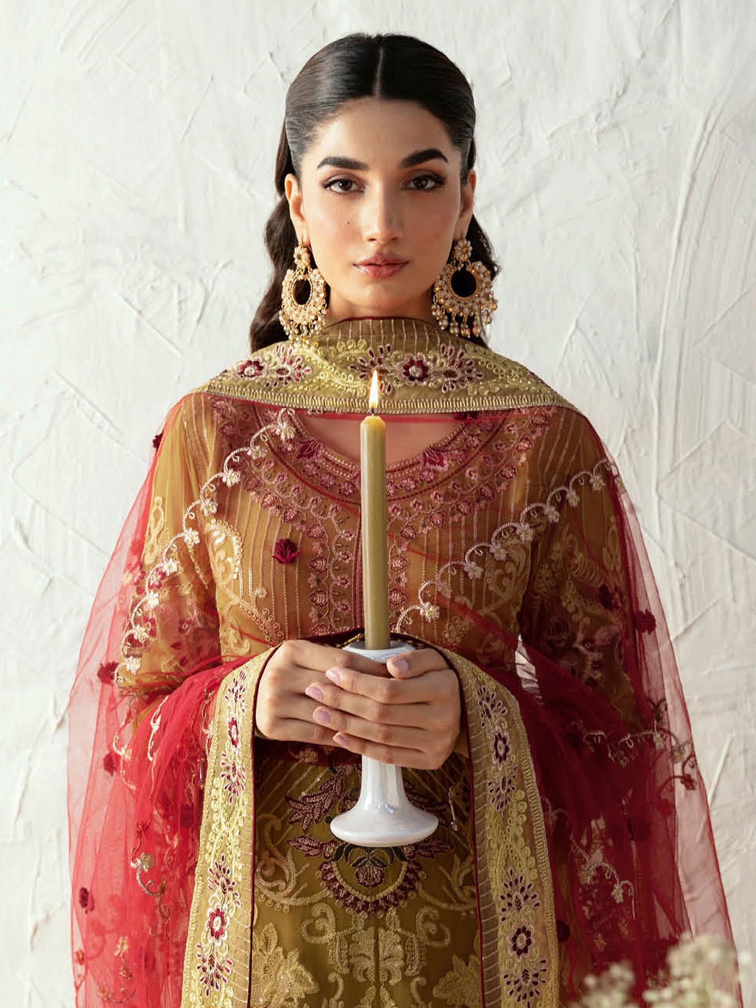 Ramsha "Rangoon" Luxury Chiffon 3-Piece Suit - Mehndi (D1203)