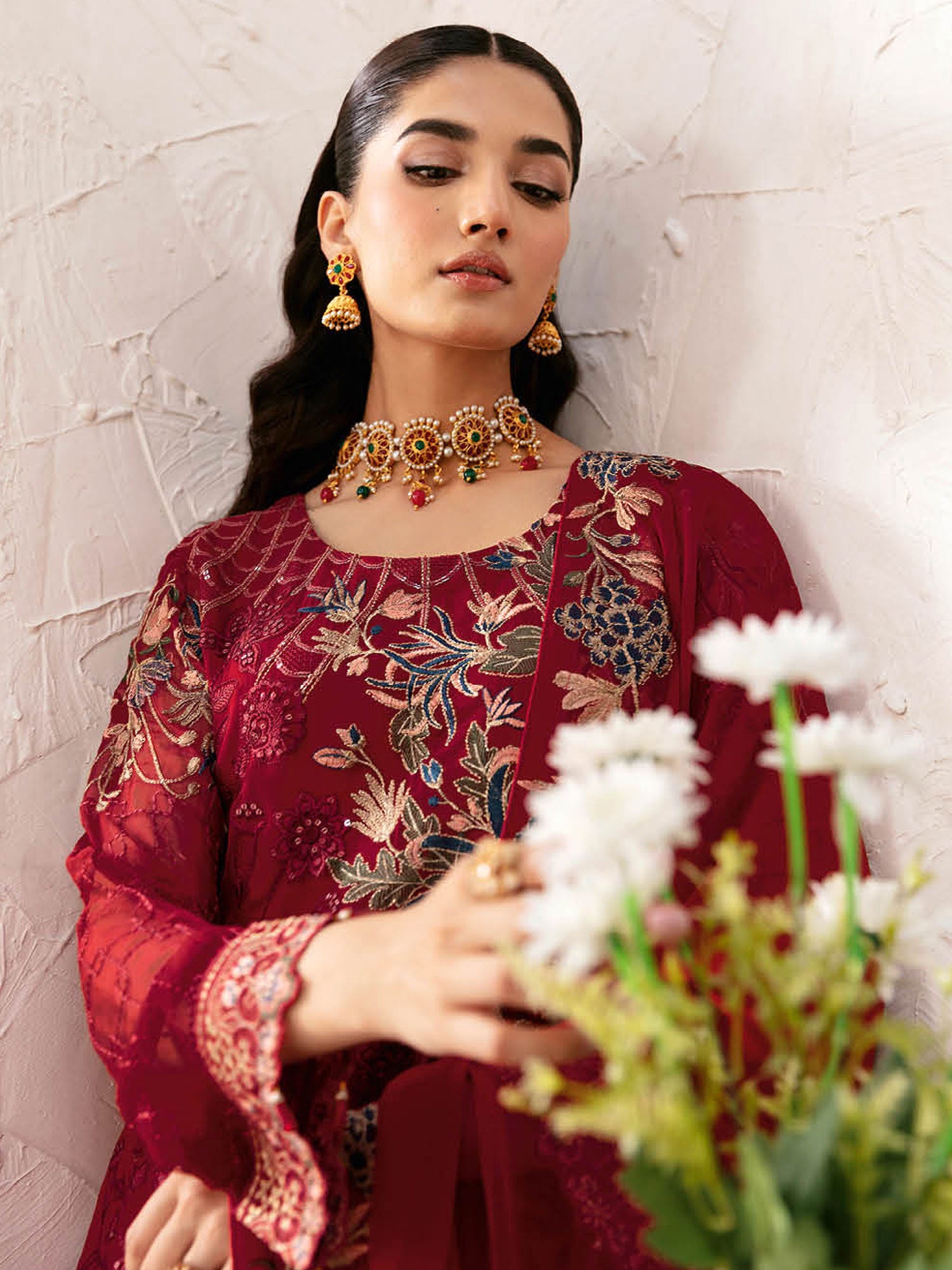 Ramsha "Rangoon" Luxury Chiffon 3-Piece Suit - Red (D1205)