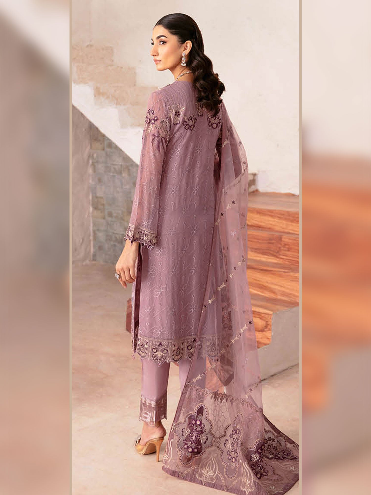 Ramsha "Rangoon" Luxury Chiffon 3-Piece Suit - Dusky Pink (D1208)