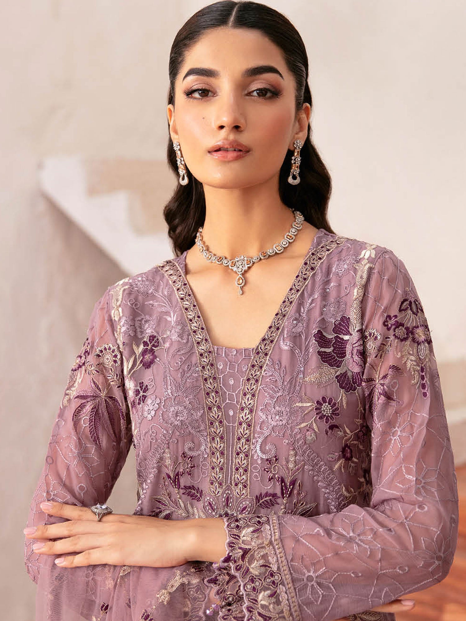 Ramsha "Rangoon" Luxury Chiffon 3-Piece Suit - Dusky Pink (D1208)
