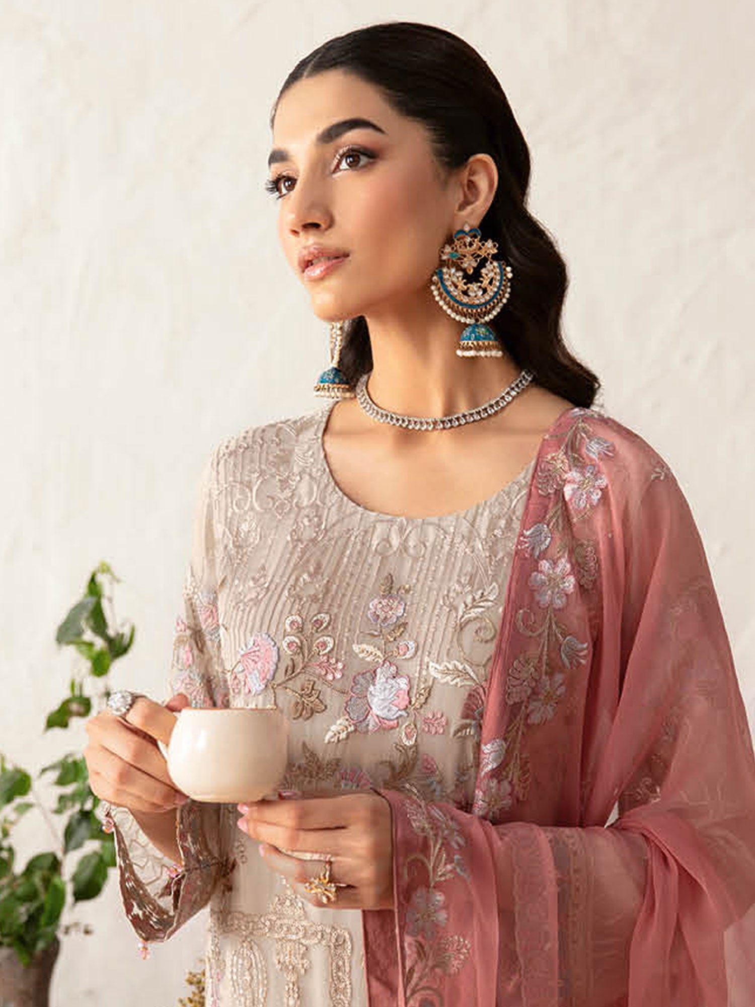 Ramsha "Rangoon" Luxury Chiffon 3-Piece Suit - Skin (D1212)