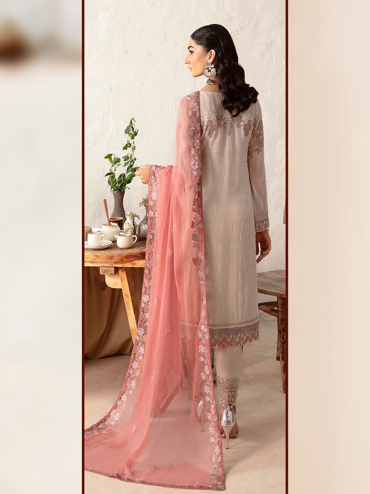Ramsha "Rangoon" Luxury Chiffon 3-Piece Suit - Skin (D1212)