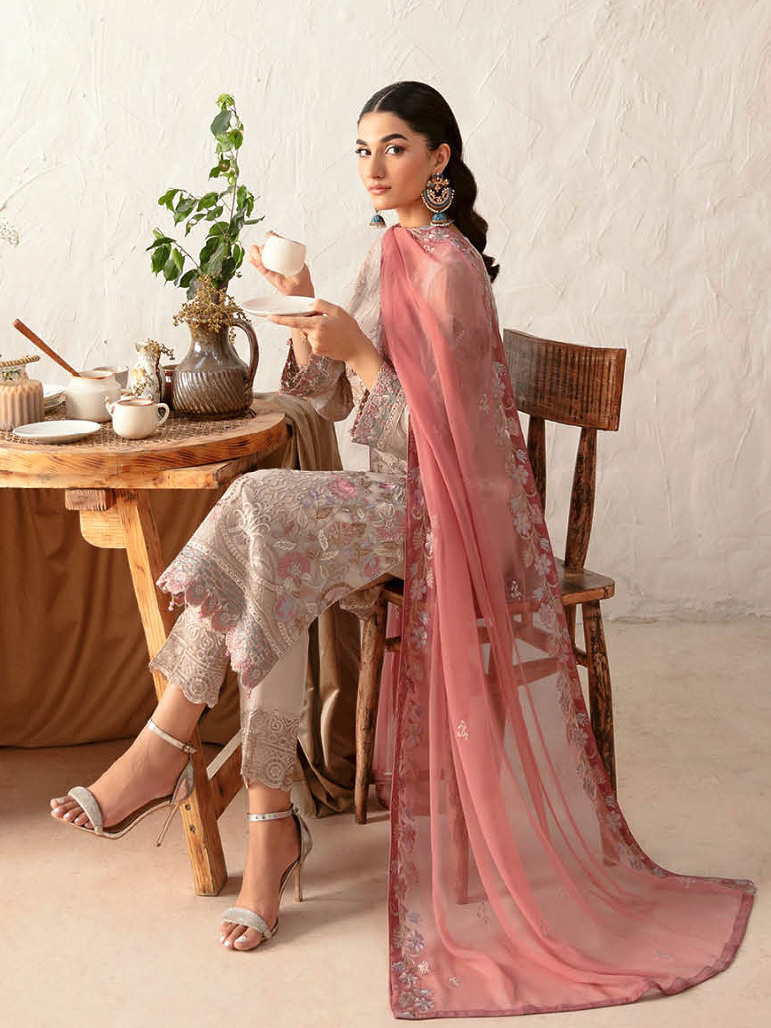 Ramsha "Rangoon" Luxury Chiffon 3-Piece Suit - Skin (D1212)