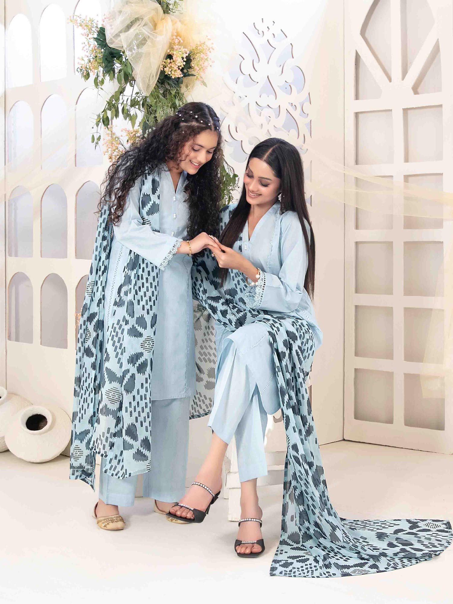 Tawakkal "Mahperi" Mother-Daughter Lawn Jacquard Suit (D1516) - Blue