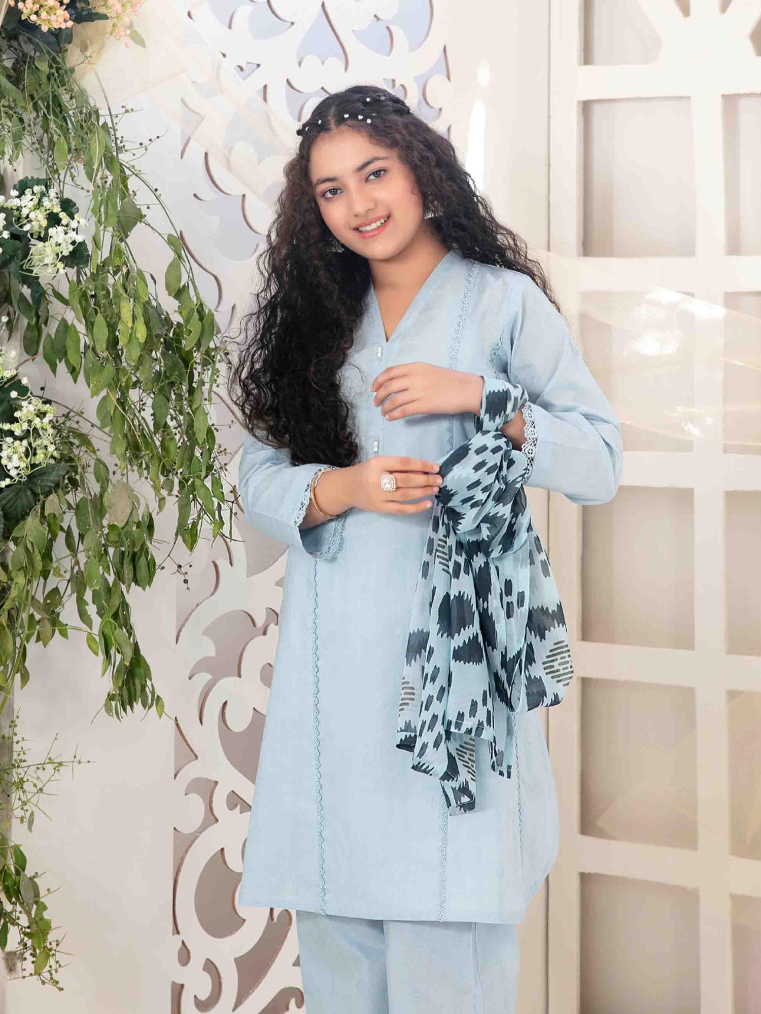 Tawakkal "Mahperi" Mother-Daughter Lawn Jacquard Suit (D1516) - Blue