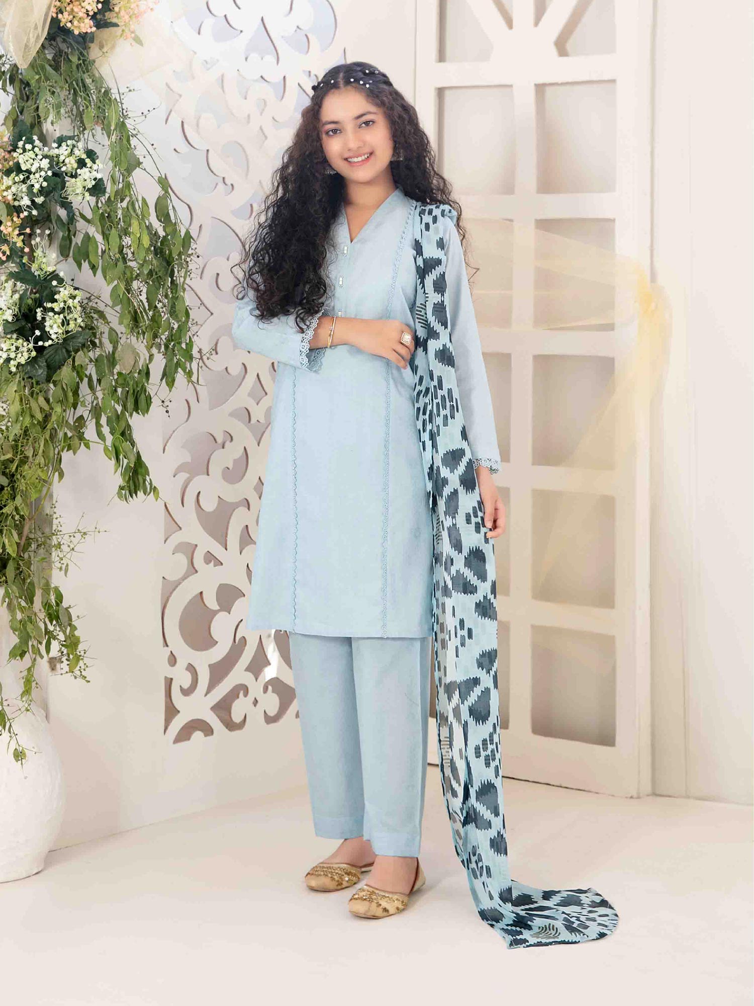 Tawakkal "Mahperi" Mother-Daughter Lawn Jacquard Suit (D1516) - Blue