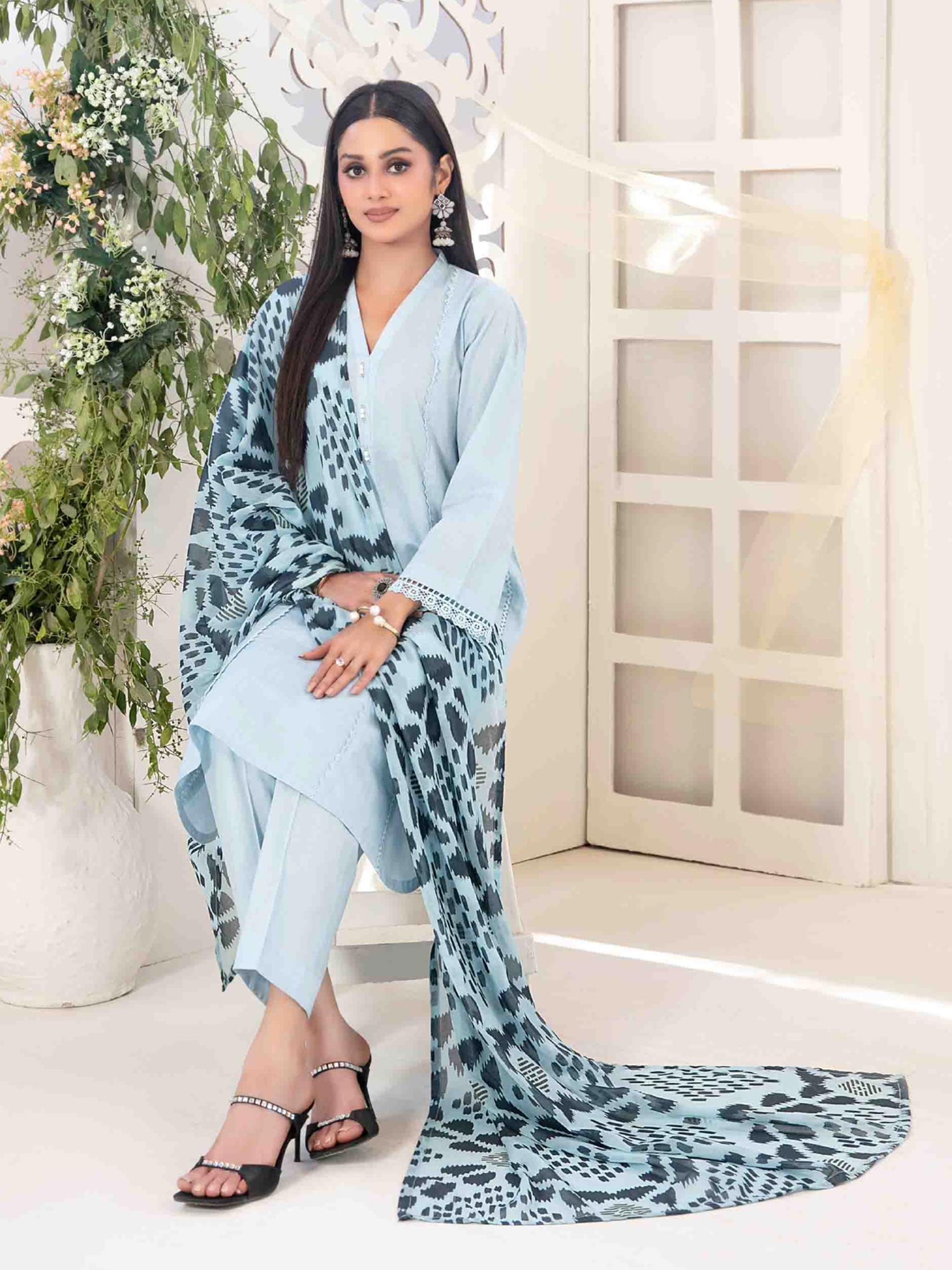 Tawakkal "Mahperi" Mother-Daughter Lawn Jacquard Suit (D1516) - Blue
