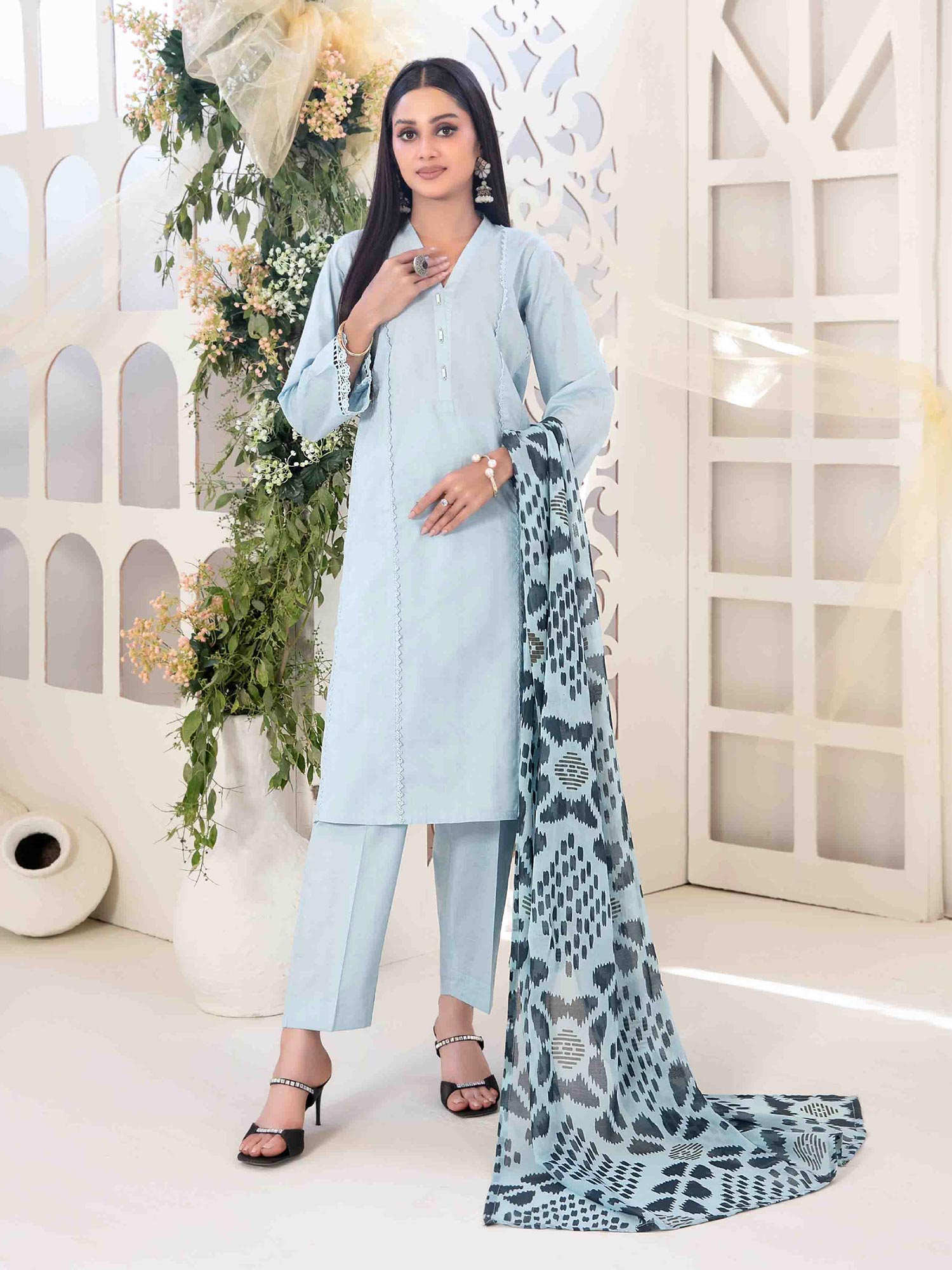 Tawakkal "Mahperi" Mother-Daughter Lawn Jacquard Suit (D1516) - Blue