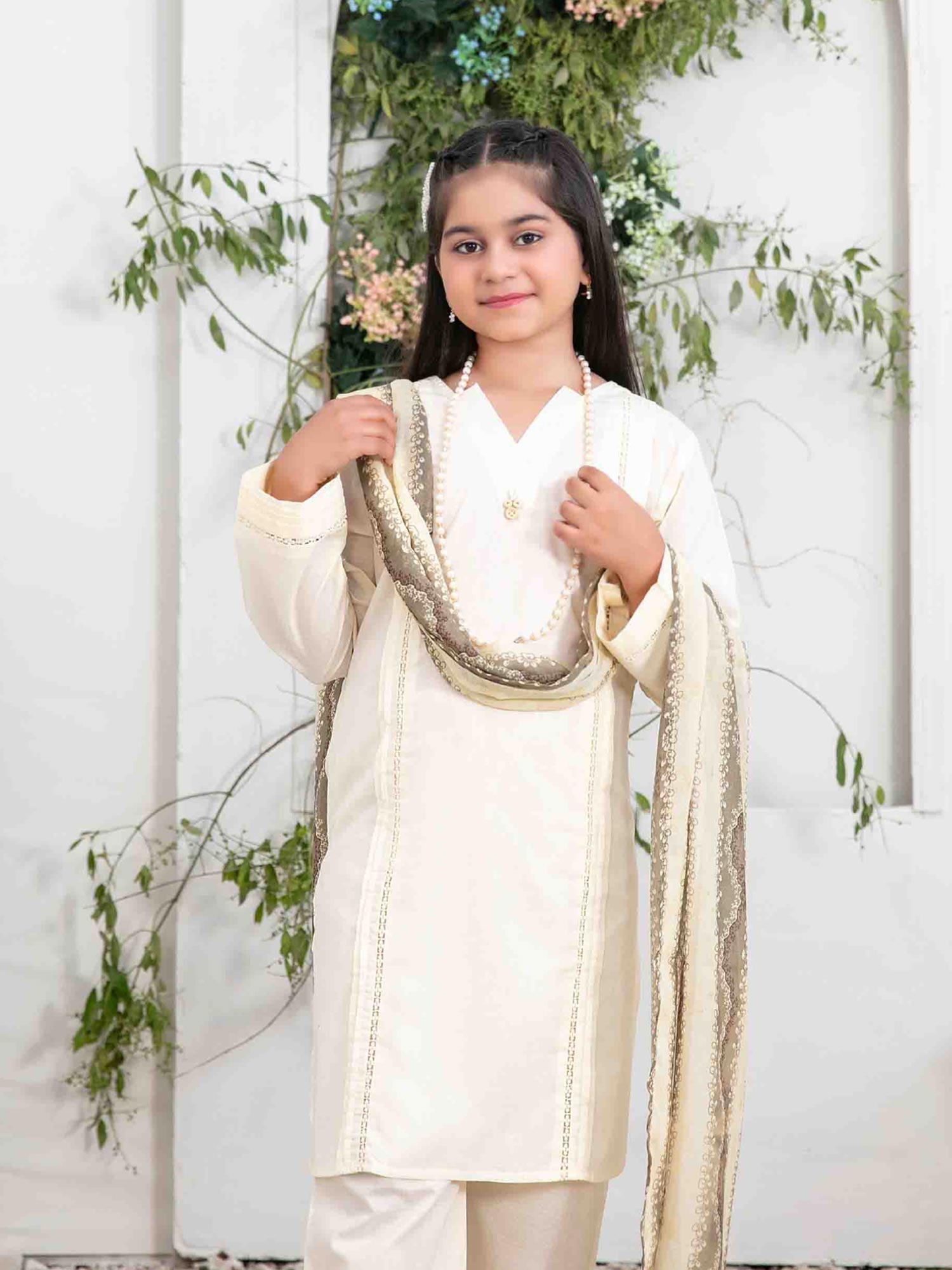 Tawakkal "Mahperi" Mother-Daughter Lawn Jacquard Suit (D1521) - Cream