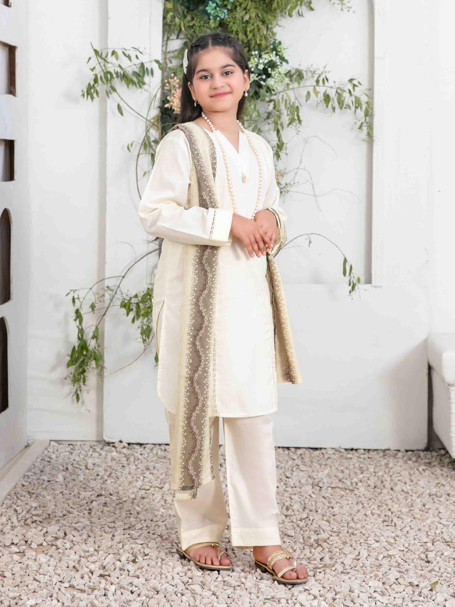 Tawakkal "Mahperi" Mother-Daughter Lawn Jacquard Suit (D1521) - Cream