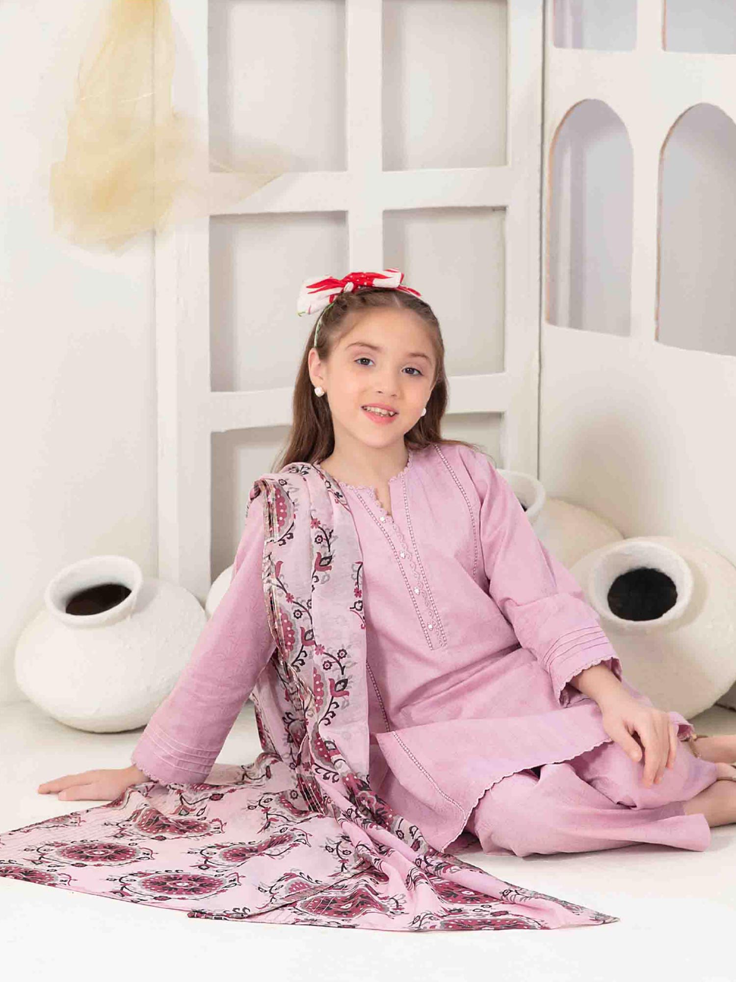 Tawakkal "Mahperi" Mother-Daughter Lawn Jacquard Suit (D1522) - Pink