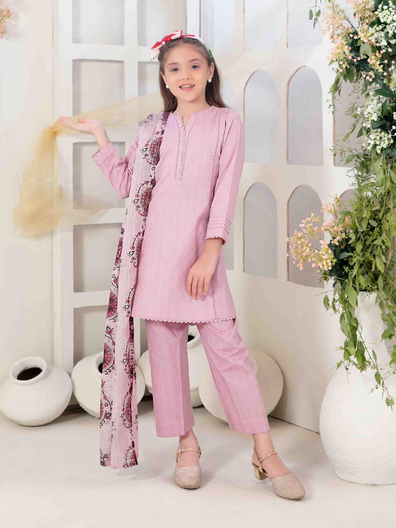 Tawakkal "Mahperi" Mother-Daughter Lawn Jacquard Suit (D1522) - Pink