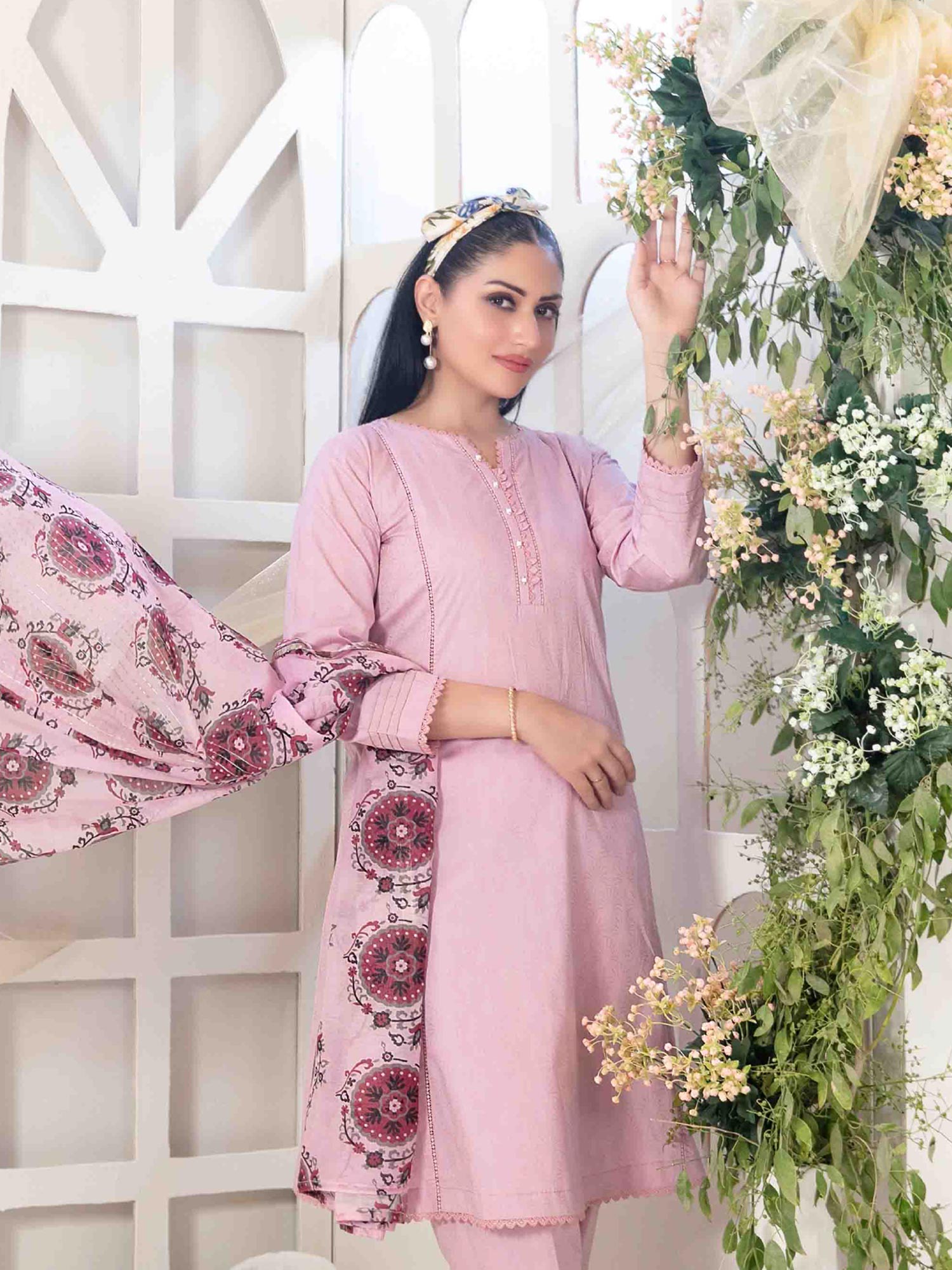 Tawakkal "Mahperi" Mother-Daughter Lawn Jacquard Suit (D1522) - Pink