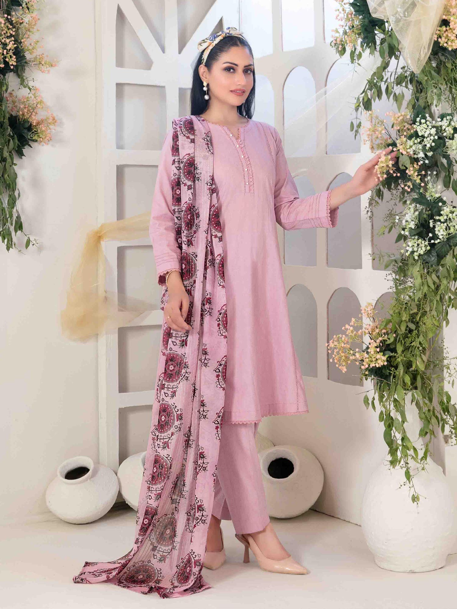 Tawakkal "Mahperi" Mother-Daughter Lawn Jacquard Suit (D1522) - Pink