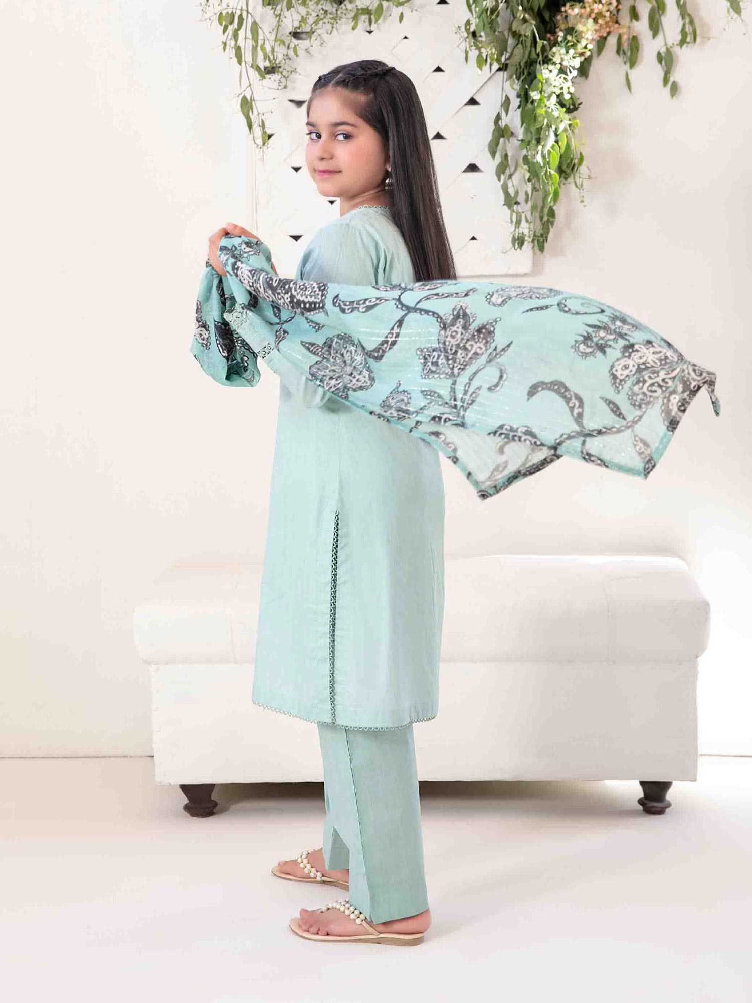 Tawakkal "Mahperi" Mother-Daughter Lawn Jacquard Suit (D1523) - Aqua