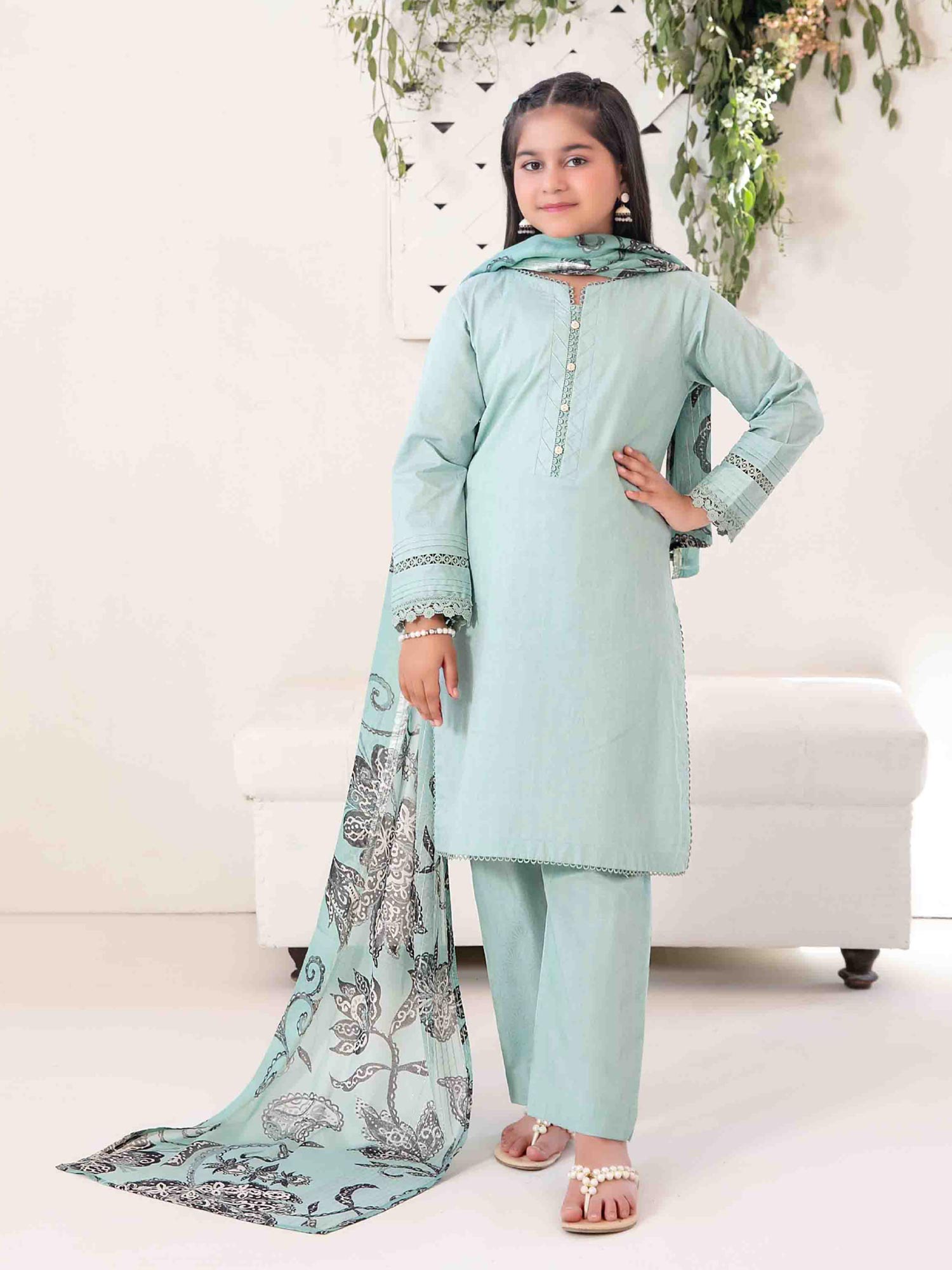 Tawakkal "Mahperi" Mother-Daughter Lawn Jacquard Suit (D1523) - Aqua