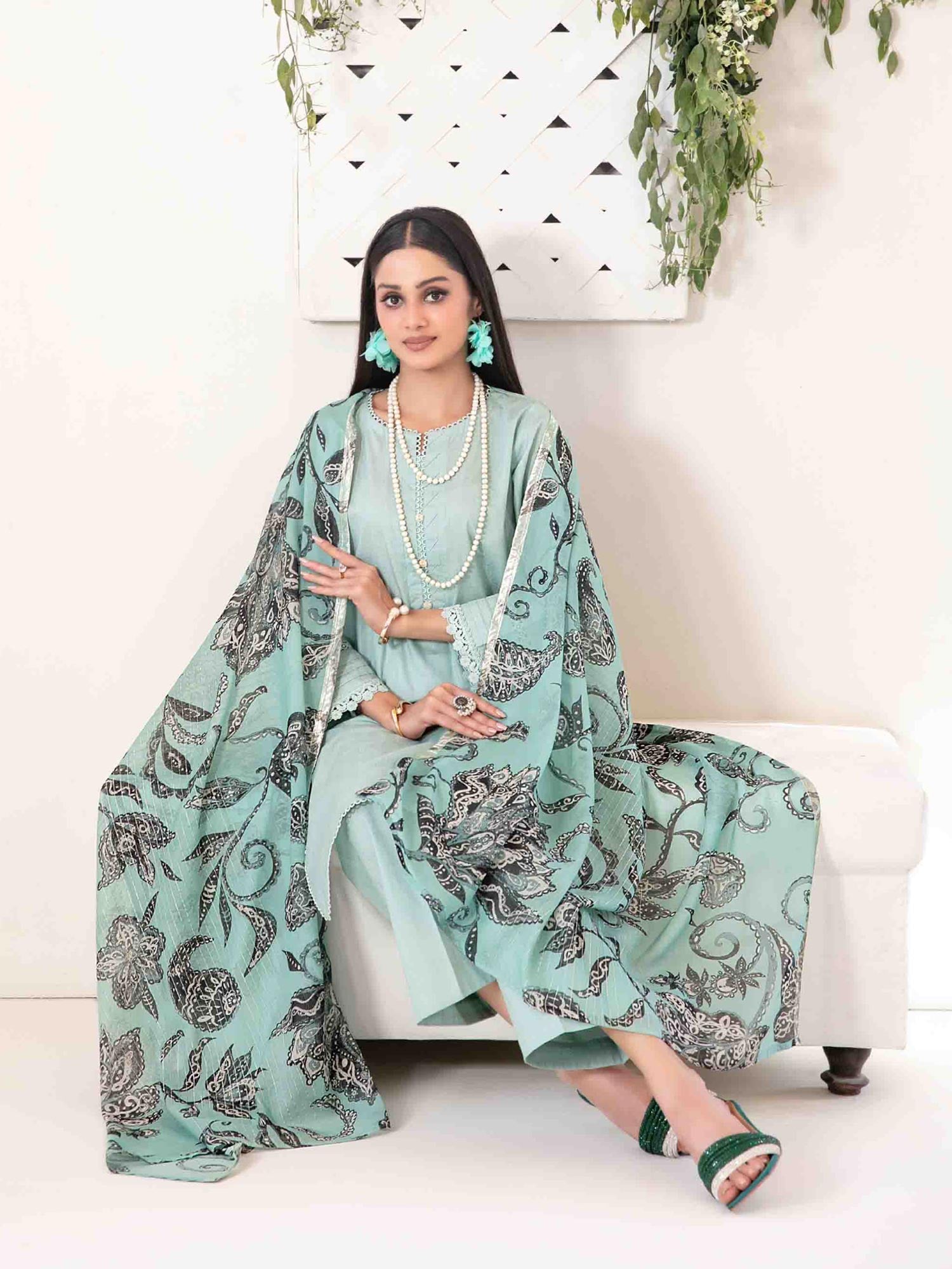 Tawakkal "Mahperi" Mother-Daughter Lawn Jacquard Suit (D1523) - Aqua