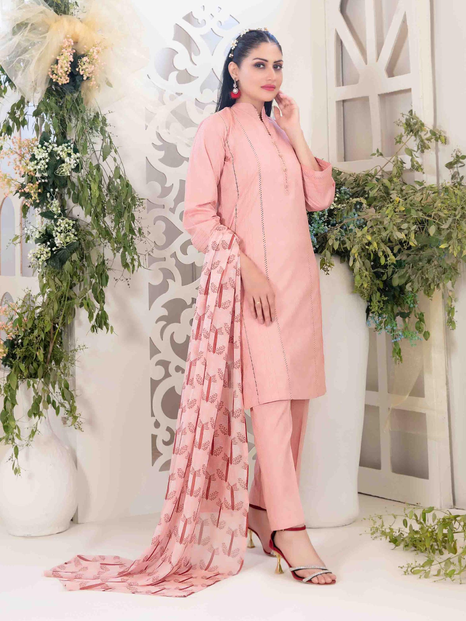 Tawakkal "Mahperi" Mother-Daughter Lawn Jacquard Suit (D1525) - Peach