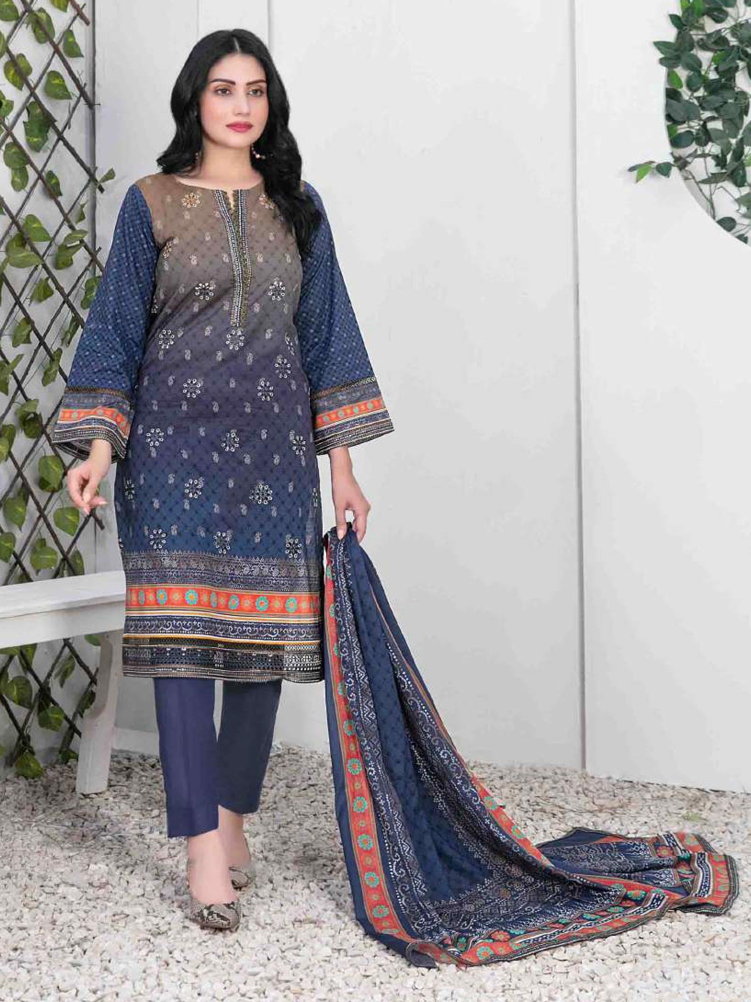 Tawakkal "Pazia" Embroidered Lawn Suit (D2837) - Navy