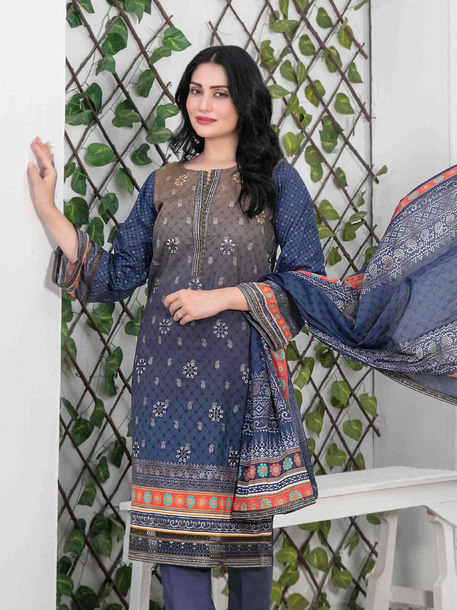 Tawakkal "Pazia" Embroidered Lawn Suit (D2837) - Navy