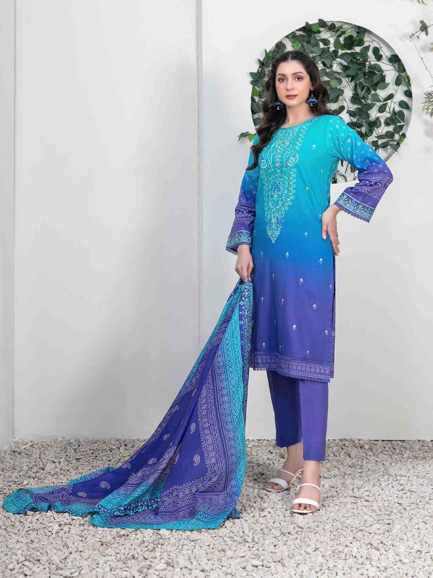 Tawakkal "Pazia" Embroidered Lawn Suit (D2838) - Aqua