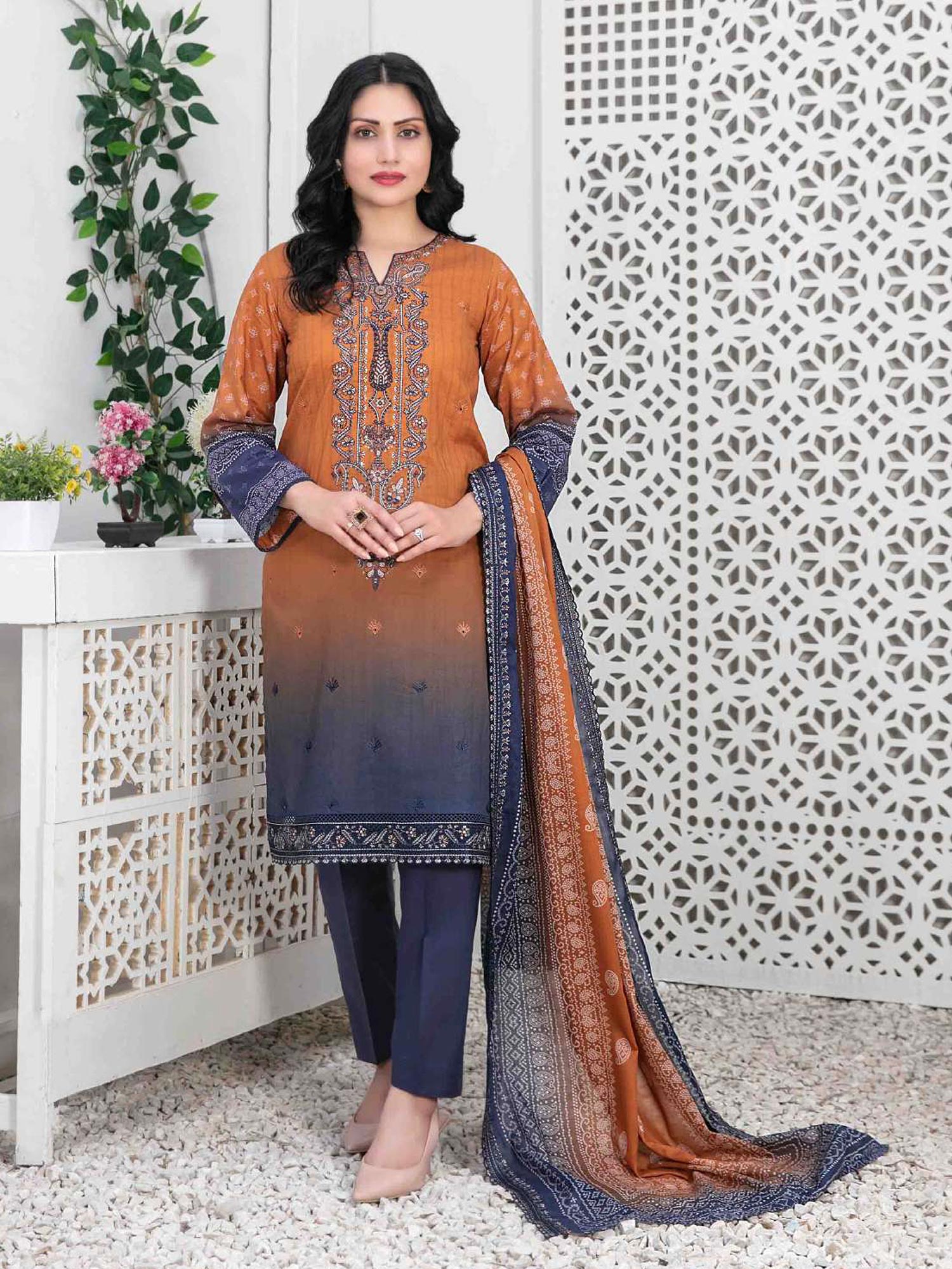 Tawakkal "Pazia" Embroidered Lawn Suit (D2842) - Orange