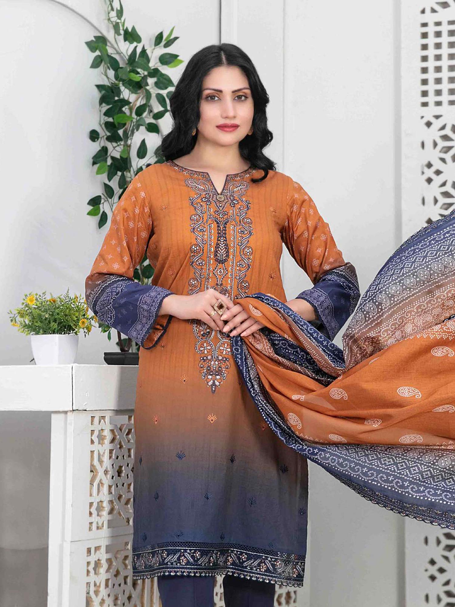 Tawakkal "Pazia" Embroidered Lawn Suit (D2842) - Orange