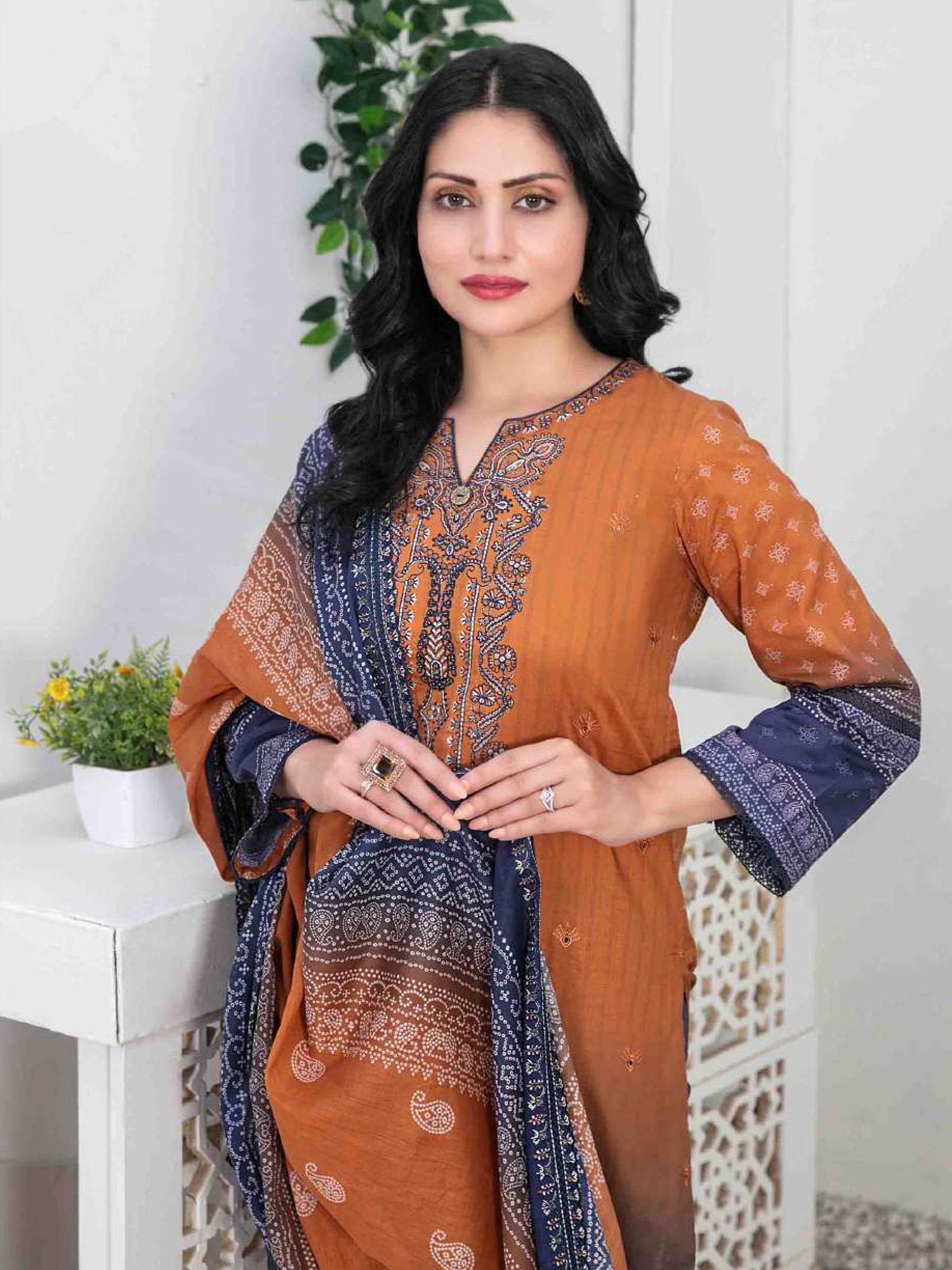 Tawakkal "Pazia" Embroidered Lawn Suit (D2842) - Orange