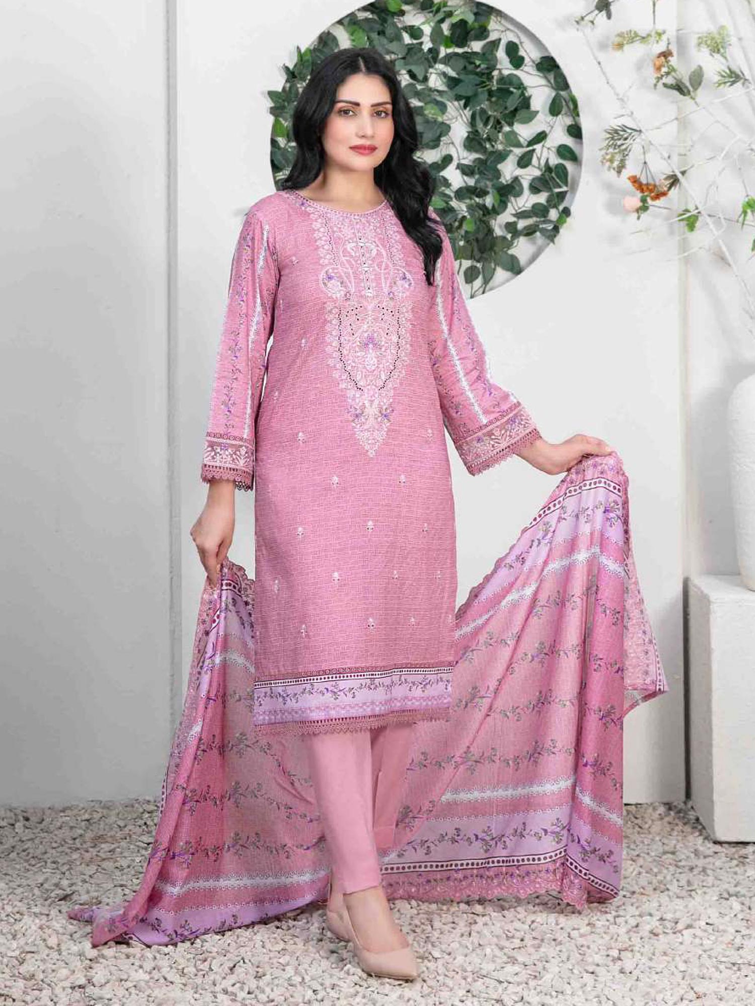 Tawakkal "Pazia" Embroidered Lawn Suit (D2844) - Light Pink