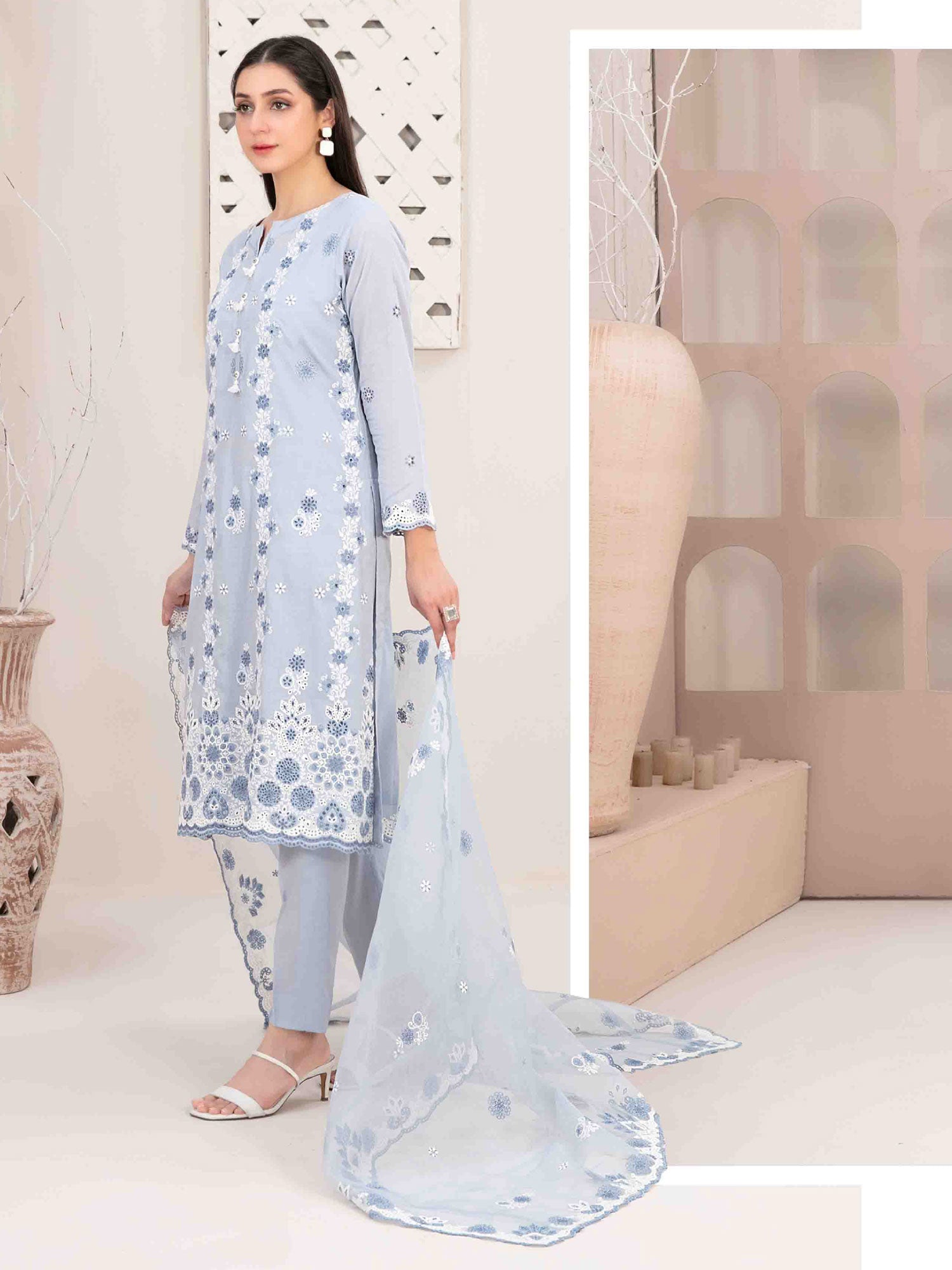 Tawakkal "Mehri" Fancy Embroidered Lawn Suit (D3071) - Blue-Grey