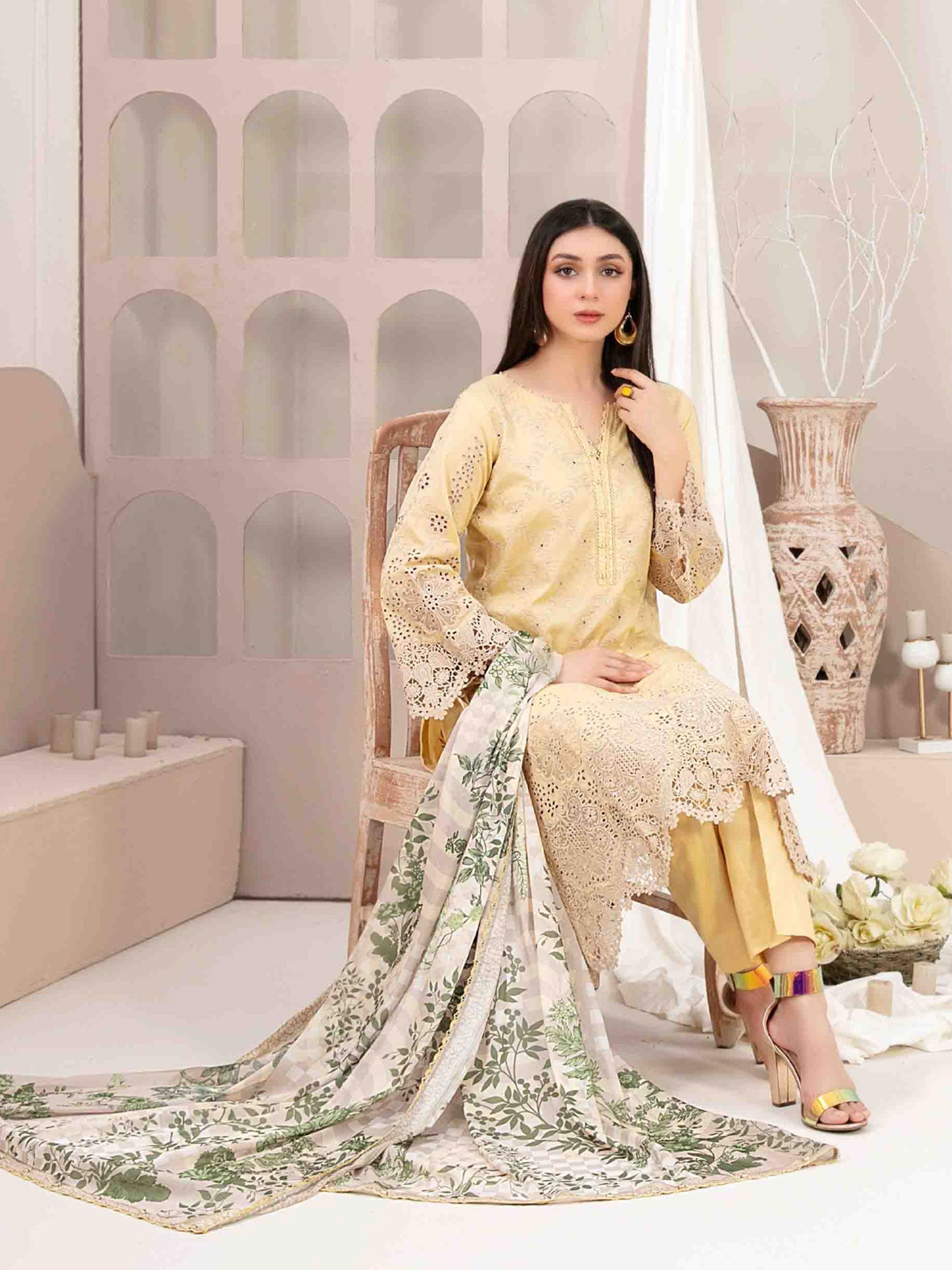 Tawakkal "Mehri" Fancy Embroidered Lawn Suit (D3073) - Yellow
