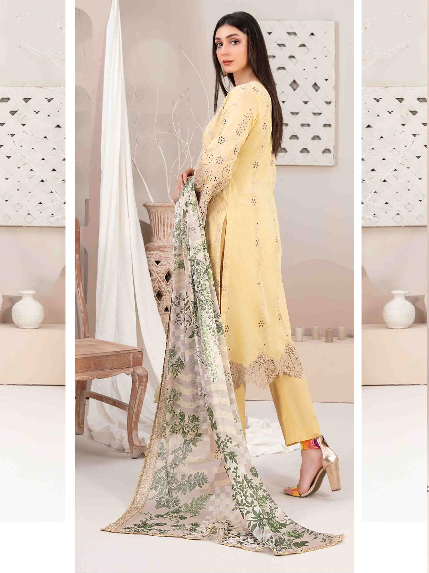 Tawakkal "Mehri" Fancy Embroidered Lawn Suit (D3073) - Yellow