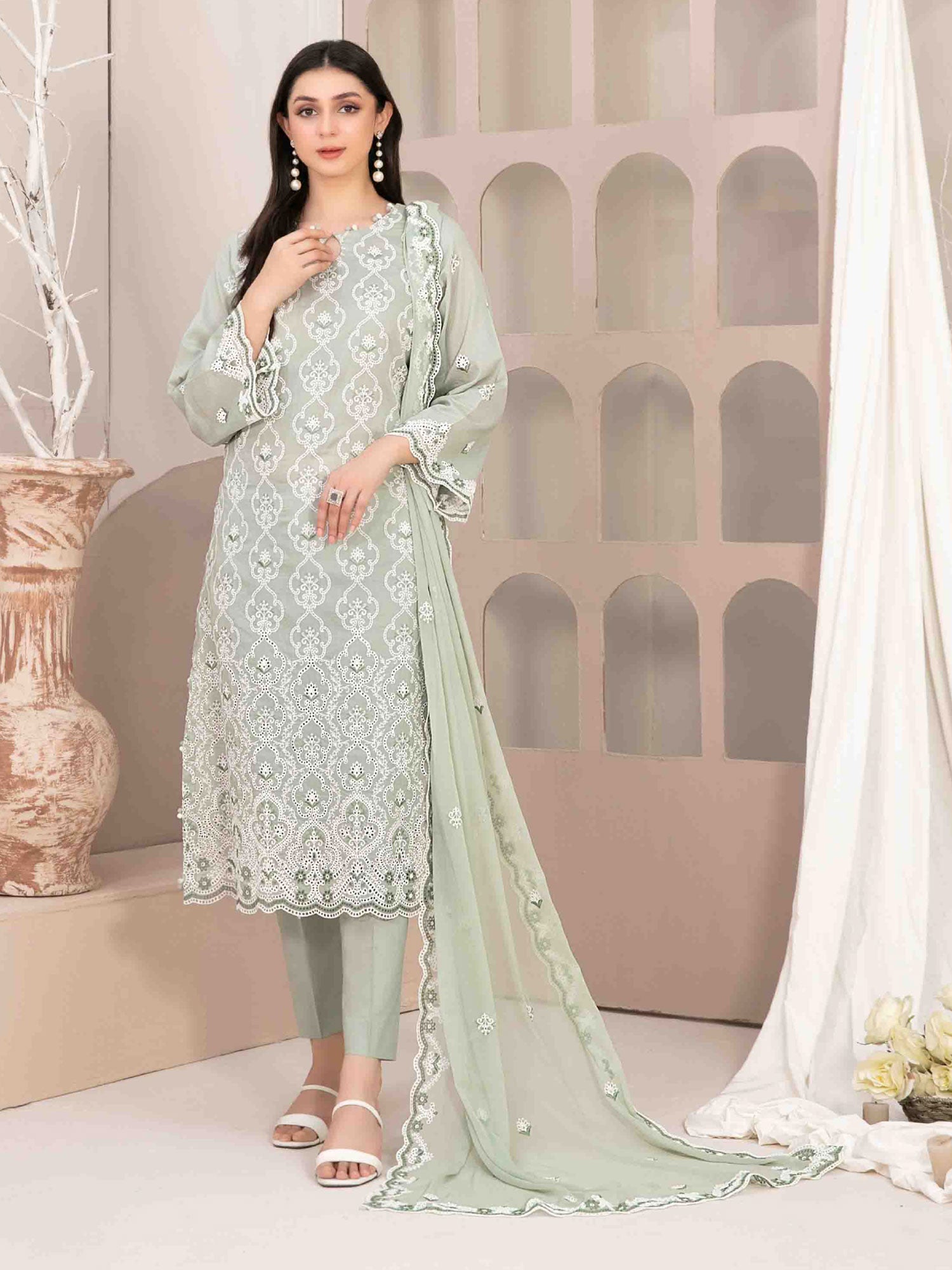 Tawakkal "Mehri" Fancy Embroidered Lawn Suit (D3074) - Green