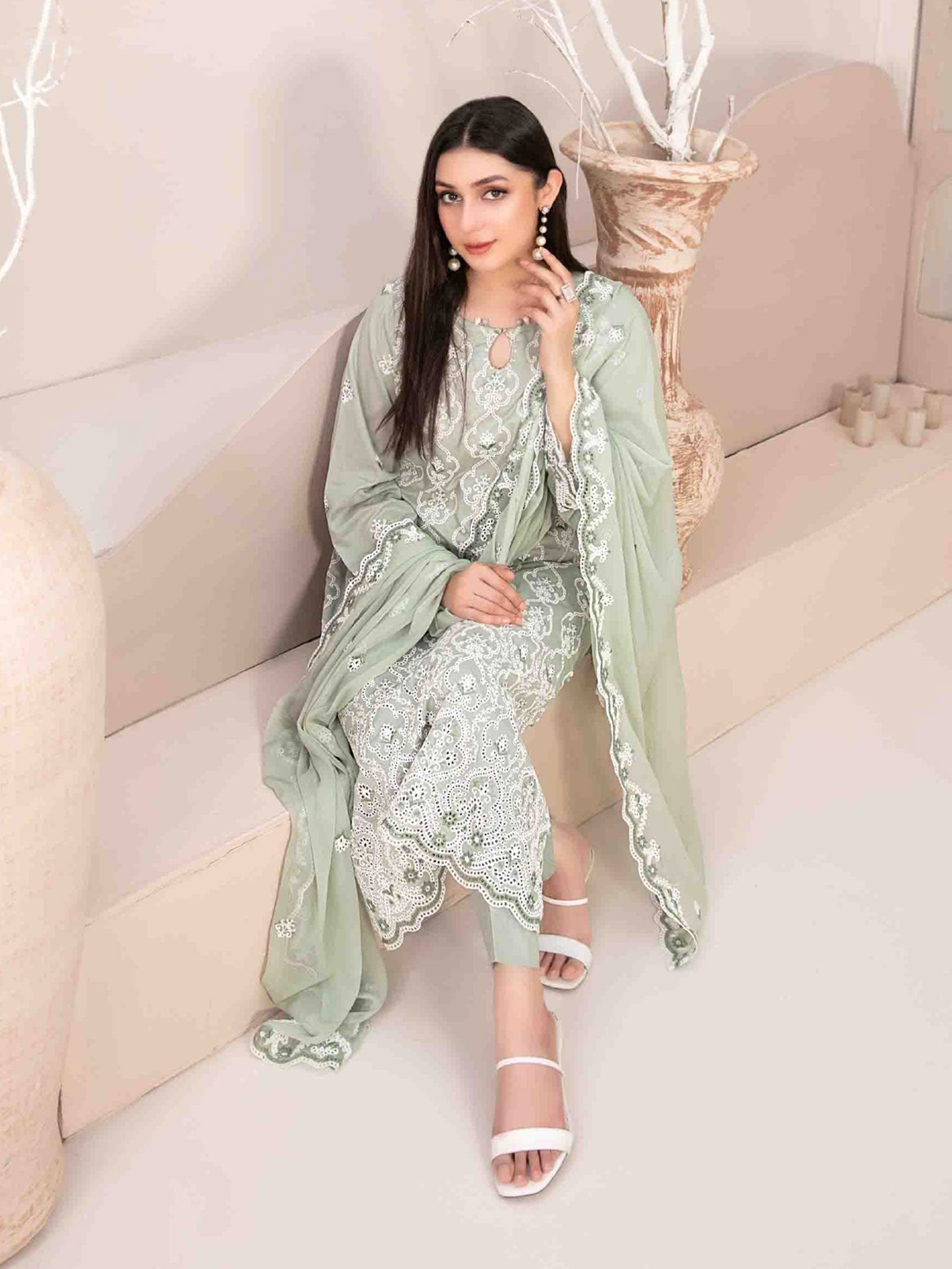 Tawakkal "Mehri" Fancy Embroidered Lawn Suit (D3074) - Green