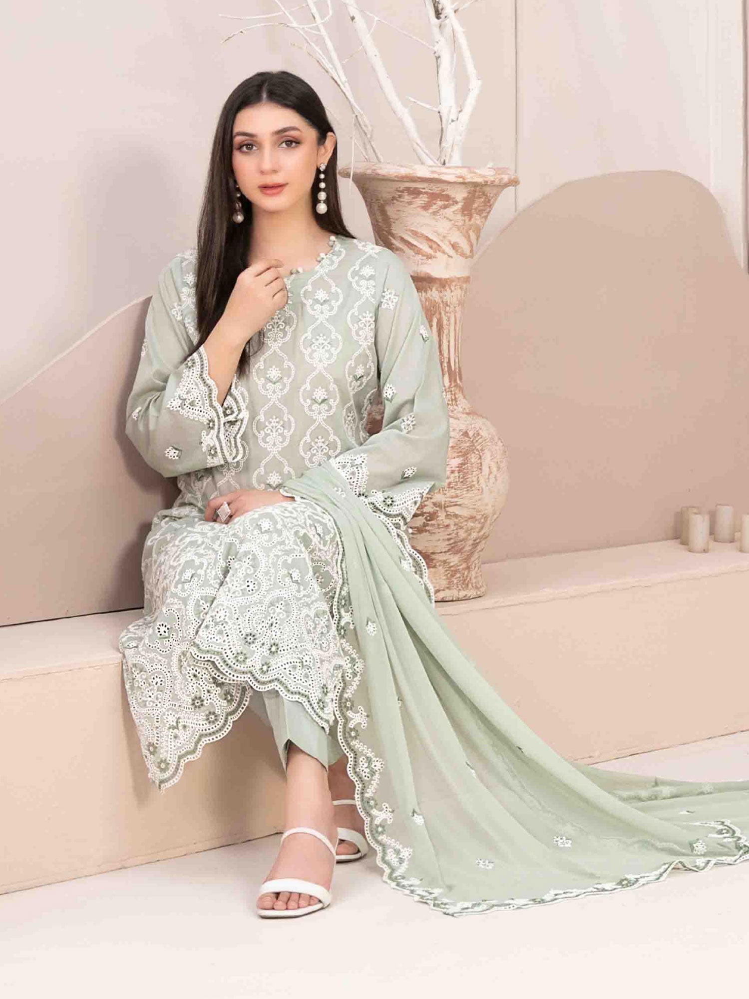 Tawakkal "Mehri" Fancy Embroidered Lawn Suit (D3074) - Green