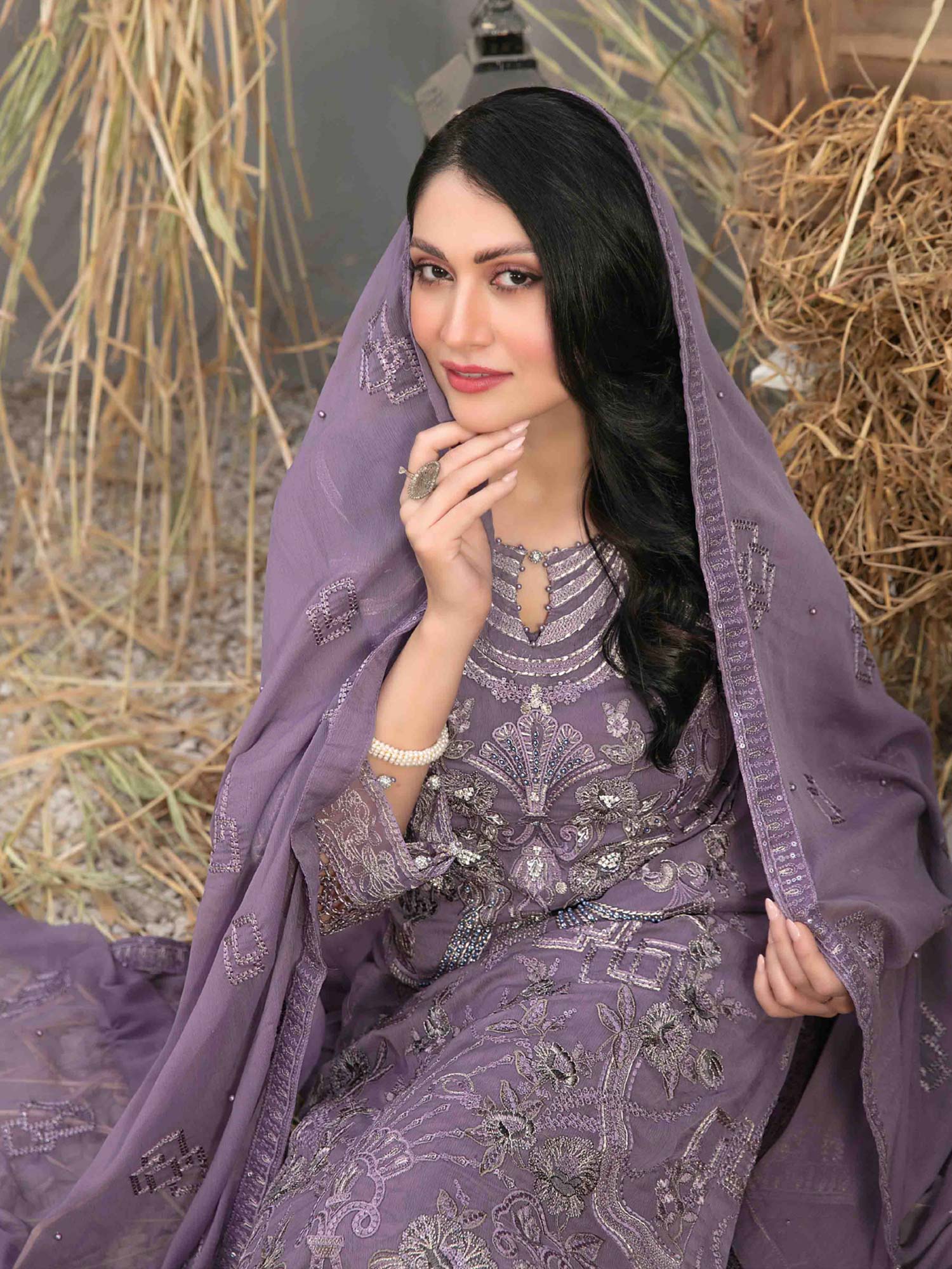 Tawakkal "Arushi" Chiffon Heavy Embroidered Suit (D9986) - Amethyst