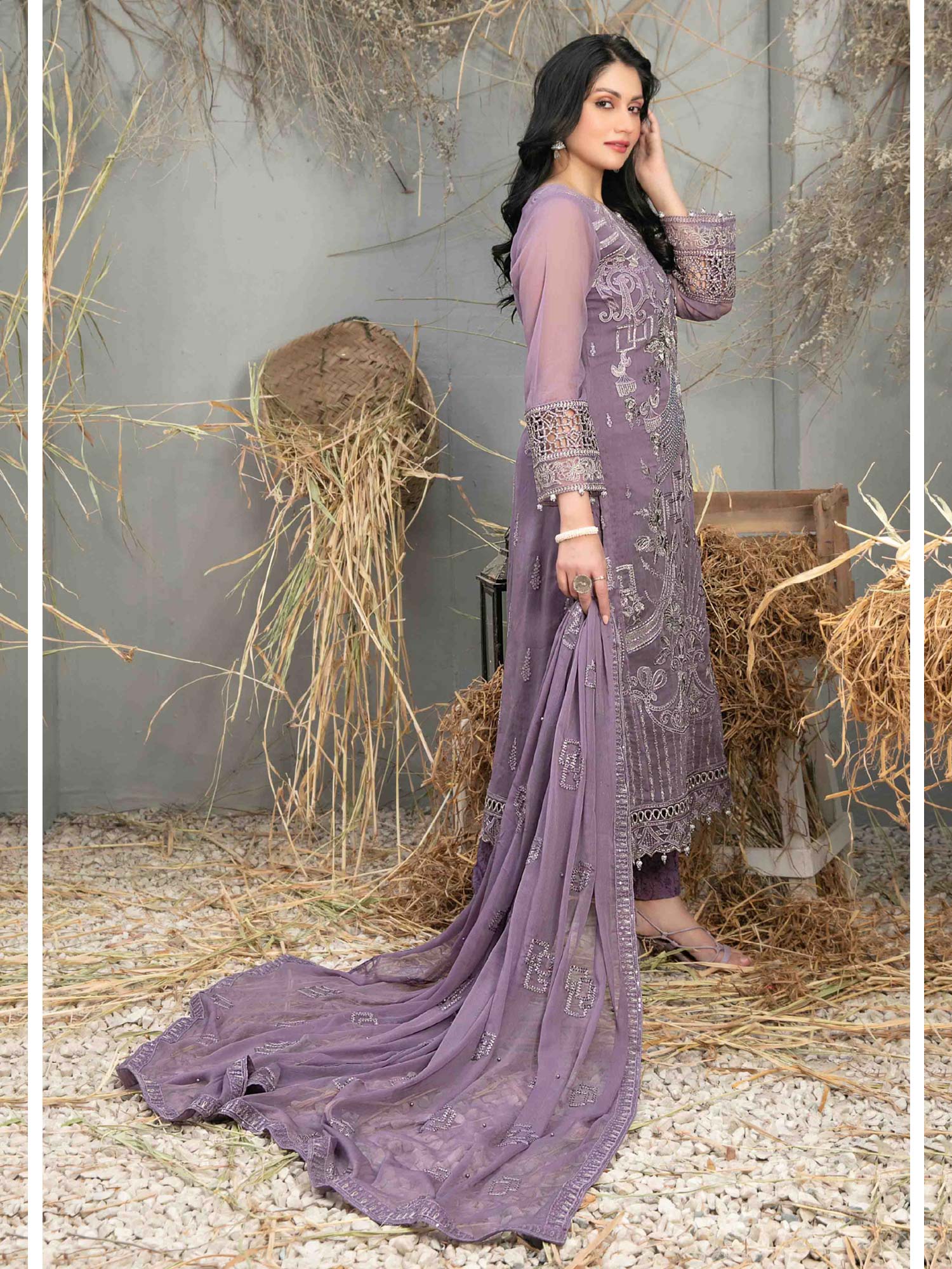 Tawakkal "Arushi" Chiffon Heavy Embroidered Suit (D9986) - Amethyst