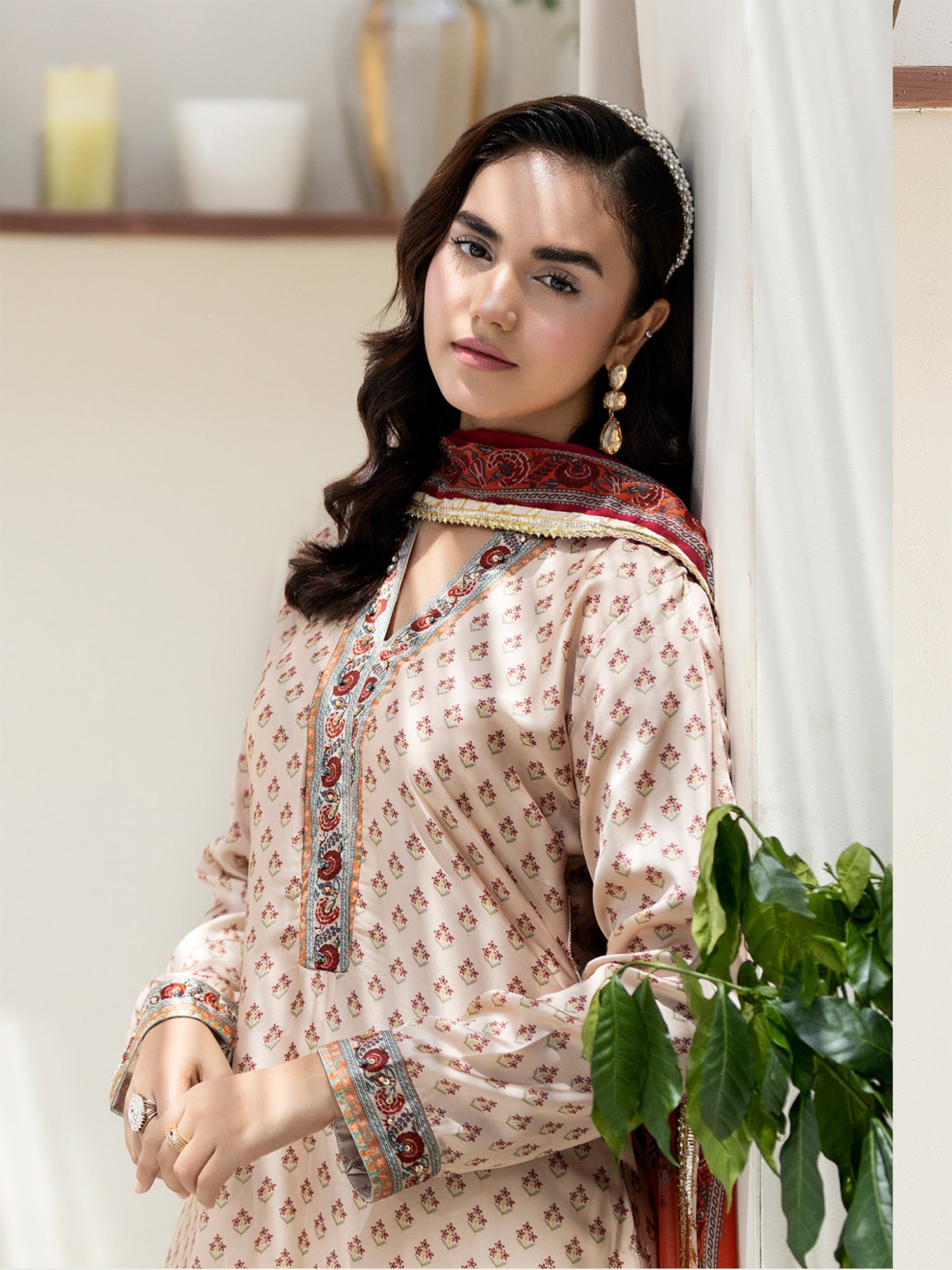 Ally's Light Beige Shamoz Silk Embroidered 3-Piece Suit (DGP-227)