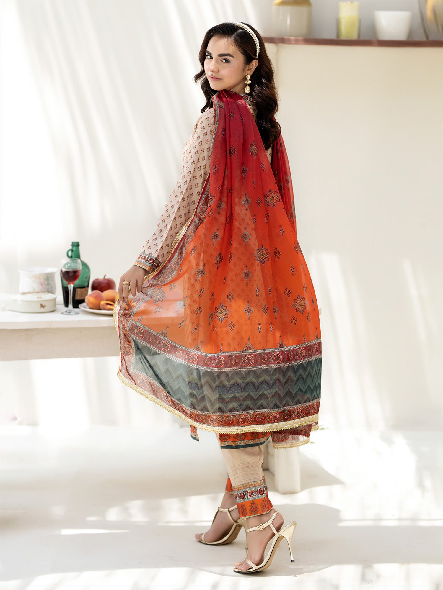 Ally's Light Beige Shamoz Silk Embroidered 3-Piece Suit (DGP-227)