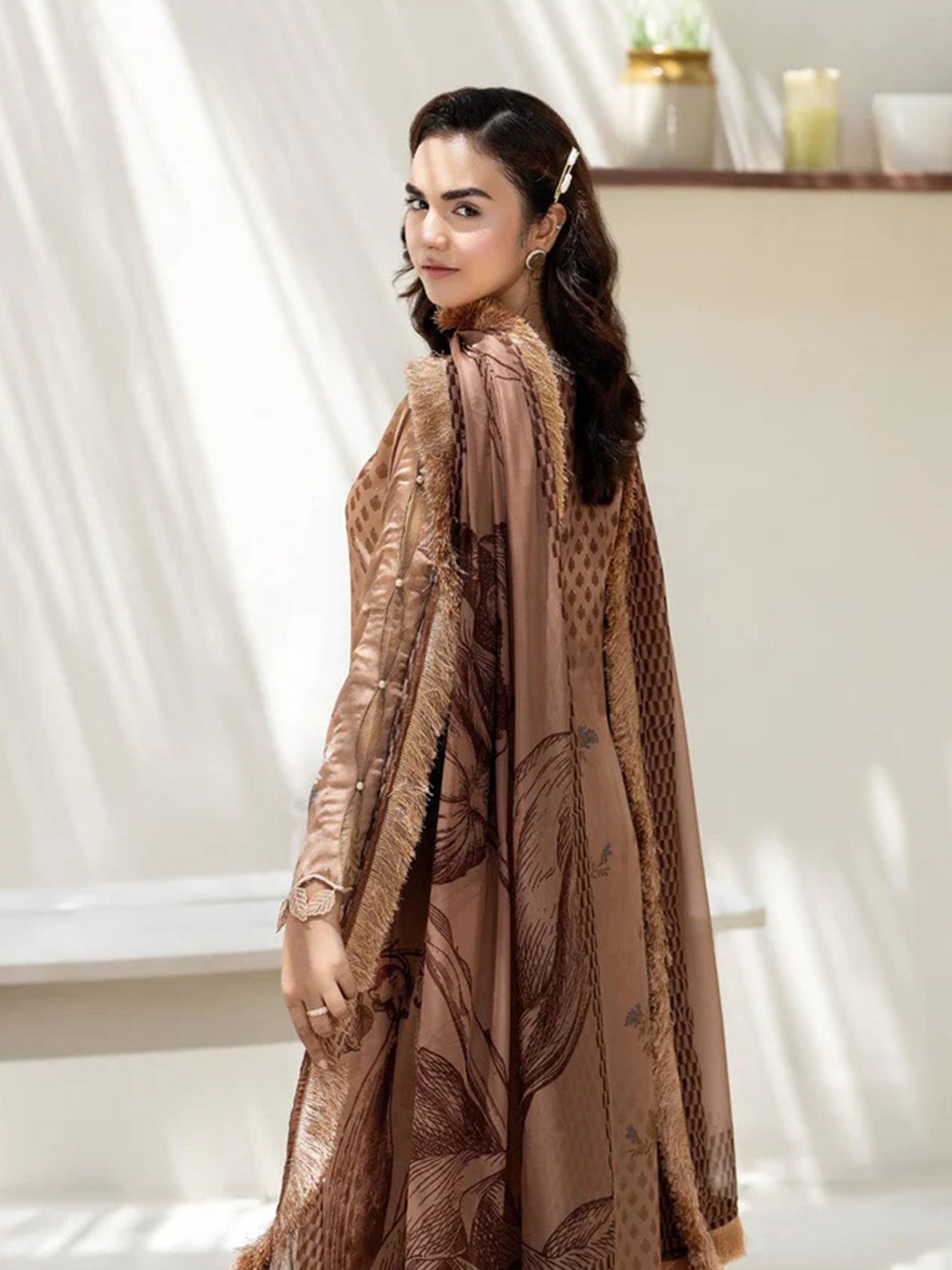 Ally's Brown Shamoz Silk Embroidered 3-Piece Suit (DGP-236)
