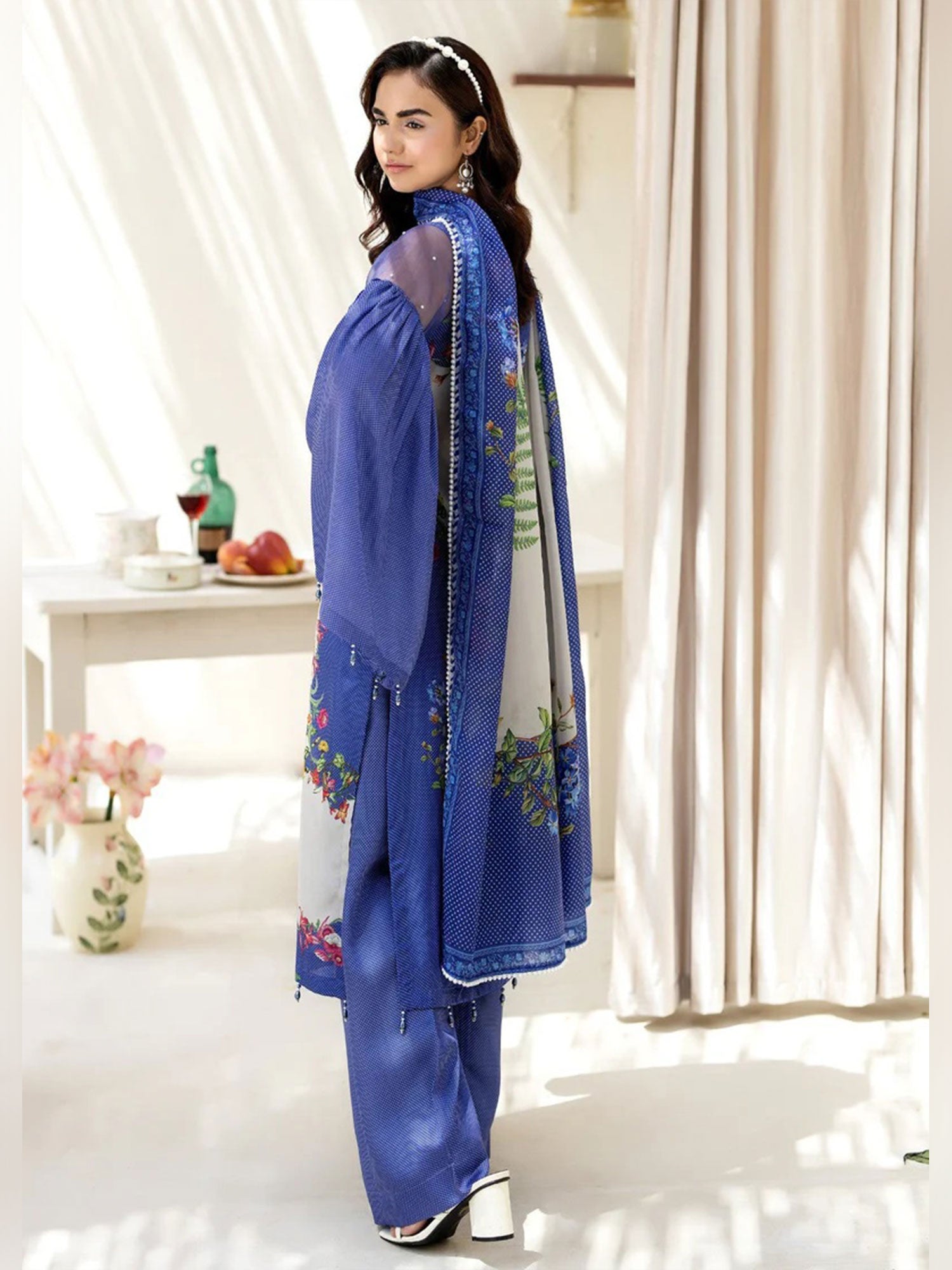 Ally's Blue Shamoz Silk Embroidered 3-Piece Suit (DGP-238)