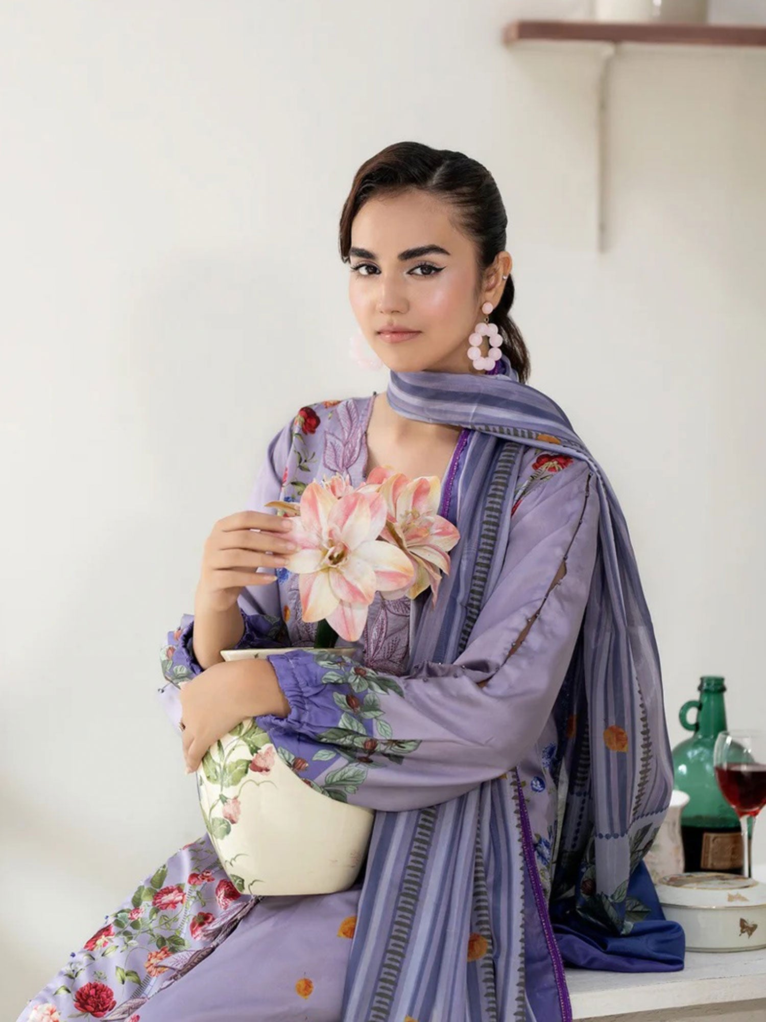 Ally's Lilac Shamoz Silk Embroidered 3-Piece Suit (DGP-239)