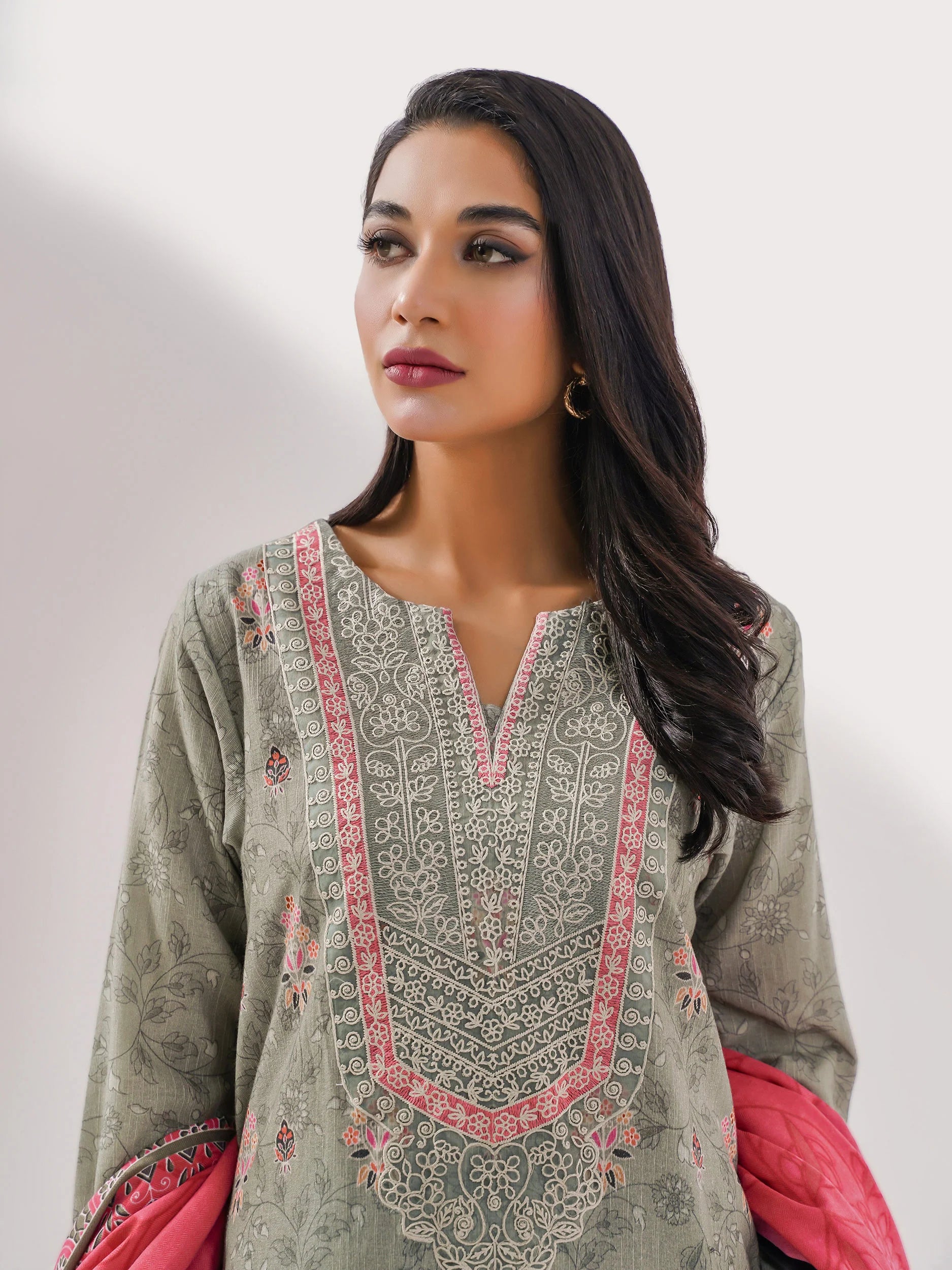 Limelight Grey Embroidered Khaddar 3-Piece Suit (P6467SU)