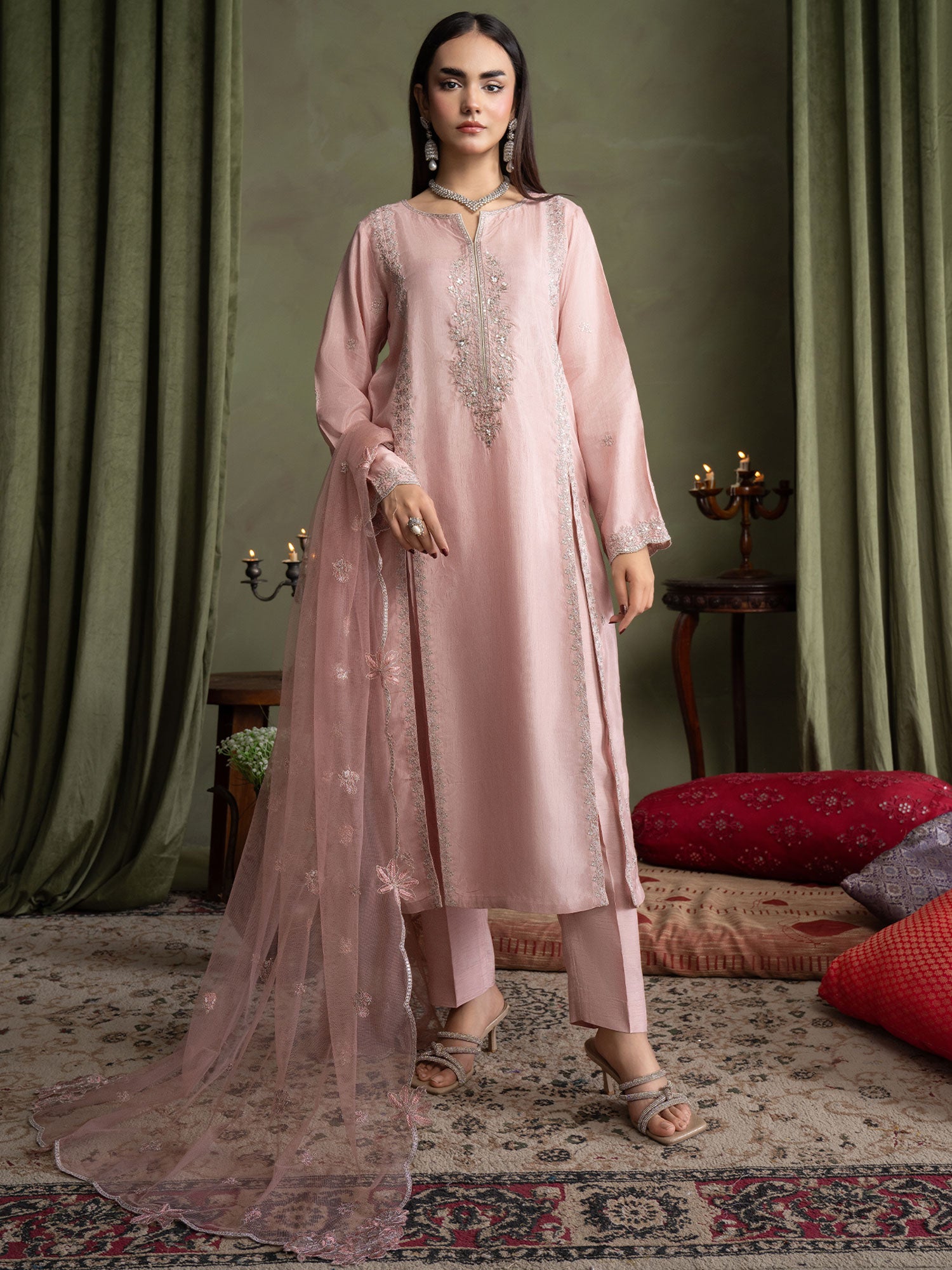 SIFA Tea Pink Korean Silk 3-Piece Suit