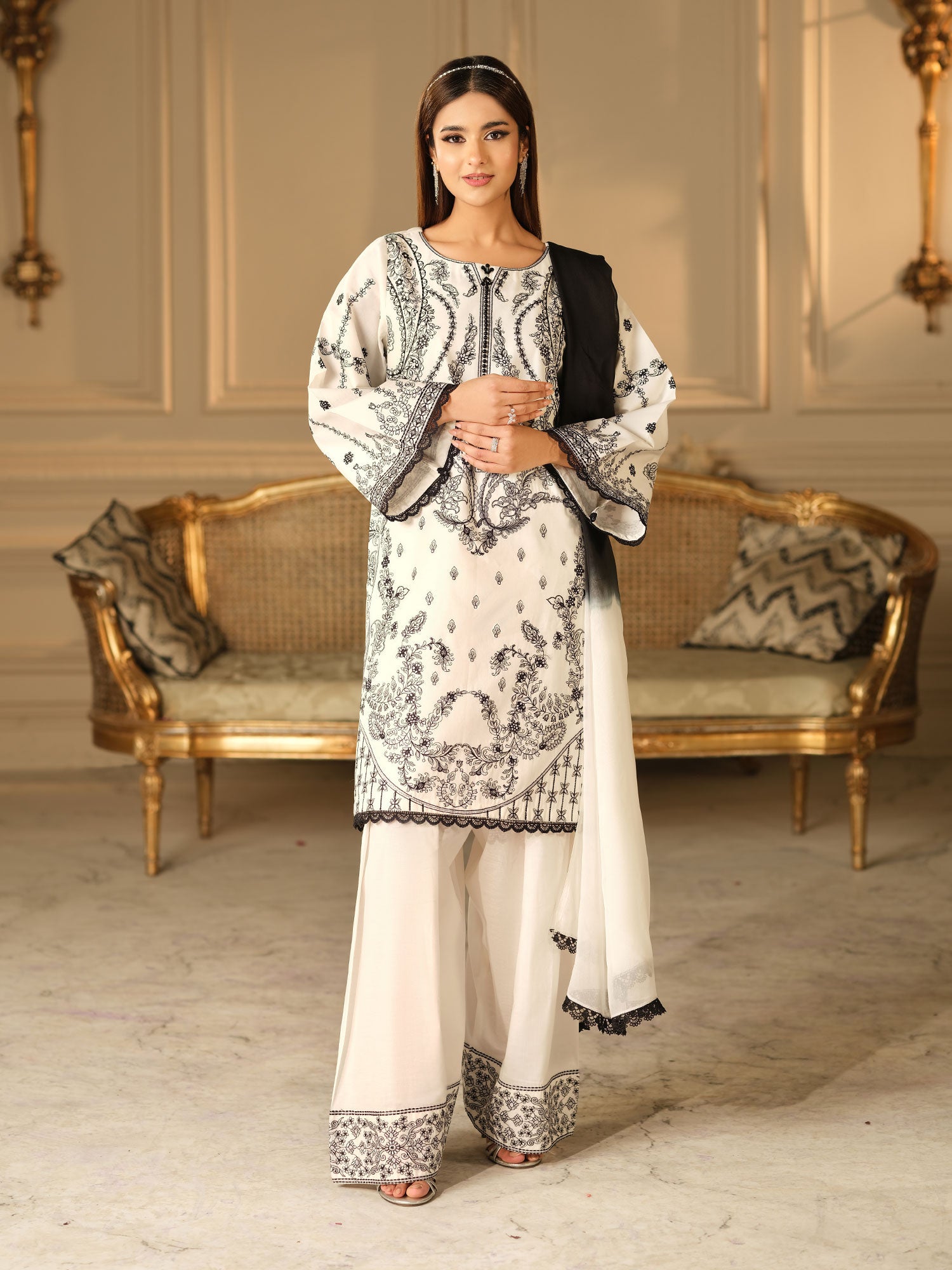 Heera's Embroidered Cambric Cotton 3-Piece Suit - Crimsona Elite