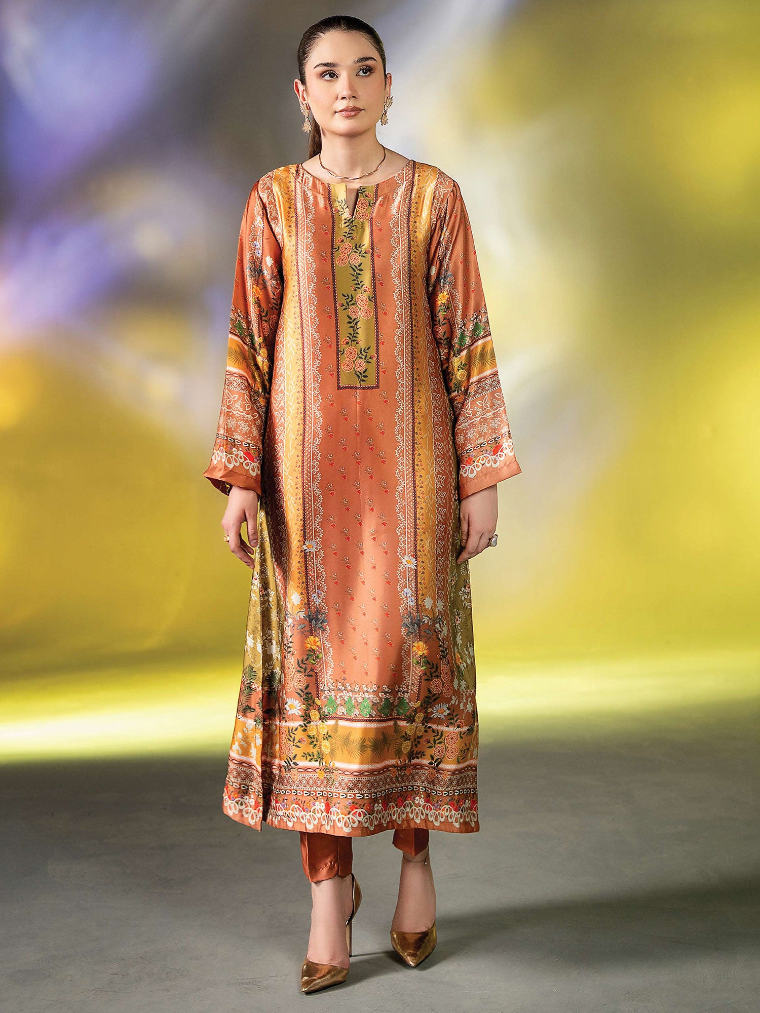 Ally's "Gulzar" Luxury Silk 2-Piece Suit (EA27) - Peach
