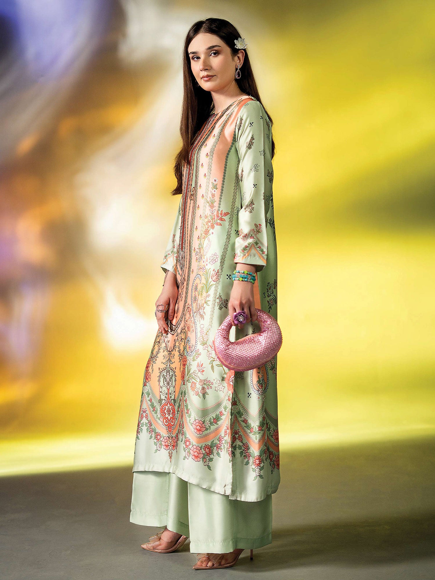 Ally's "Gulzar" Luxury Silk 2-Piece Suit (EA30) - Mint Green