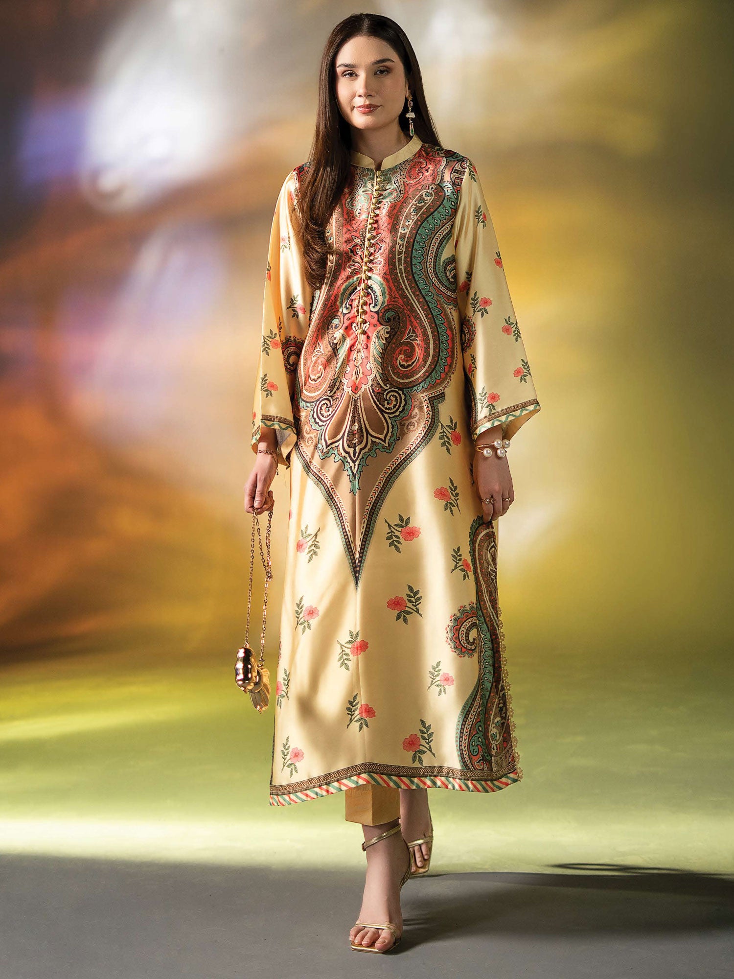 Ally's "Gulzar" Luxury Silk 2-Piece Suit (EA31) - Cream