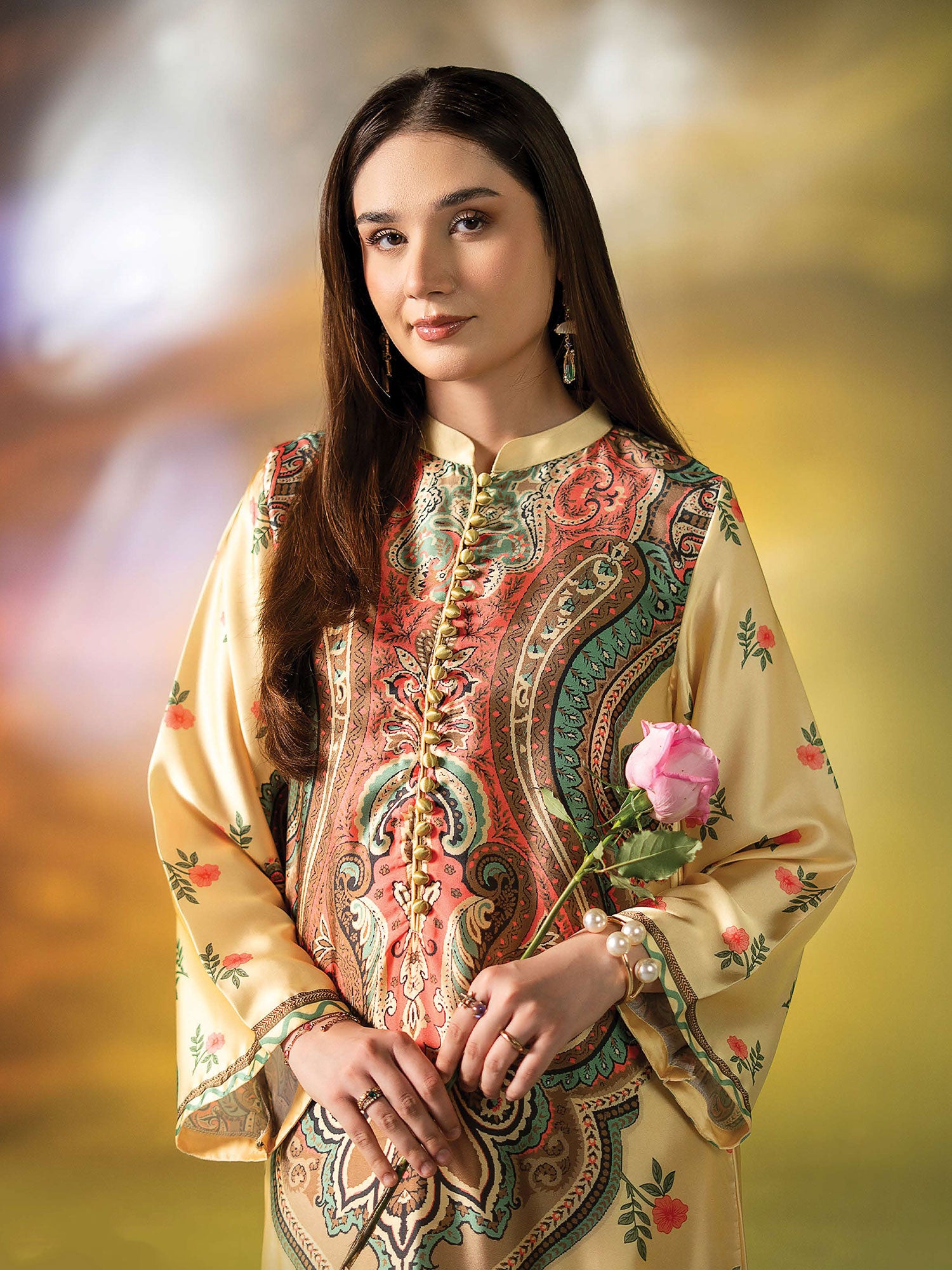 Ally's "Gulzar" Luxury Silk 2-Piece Suit (EA31) - Cream