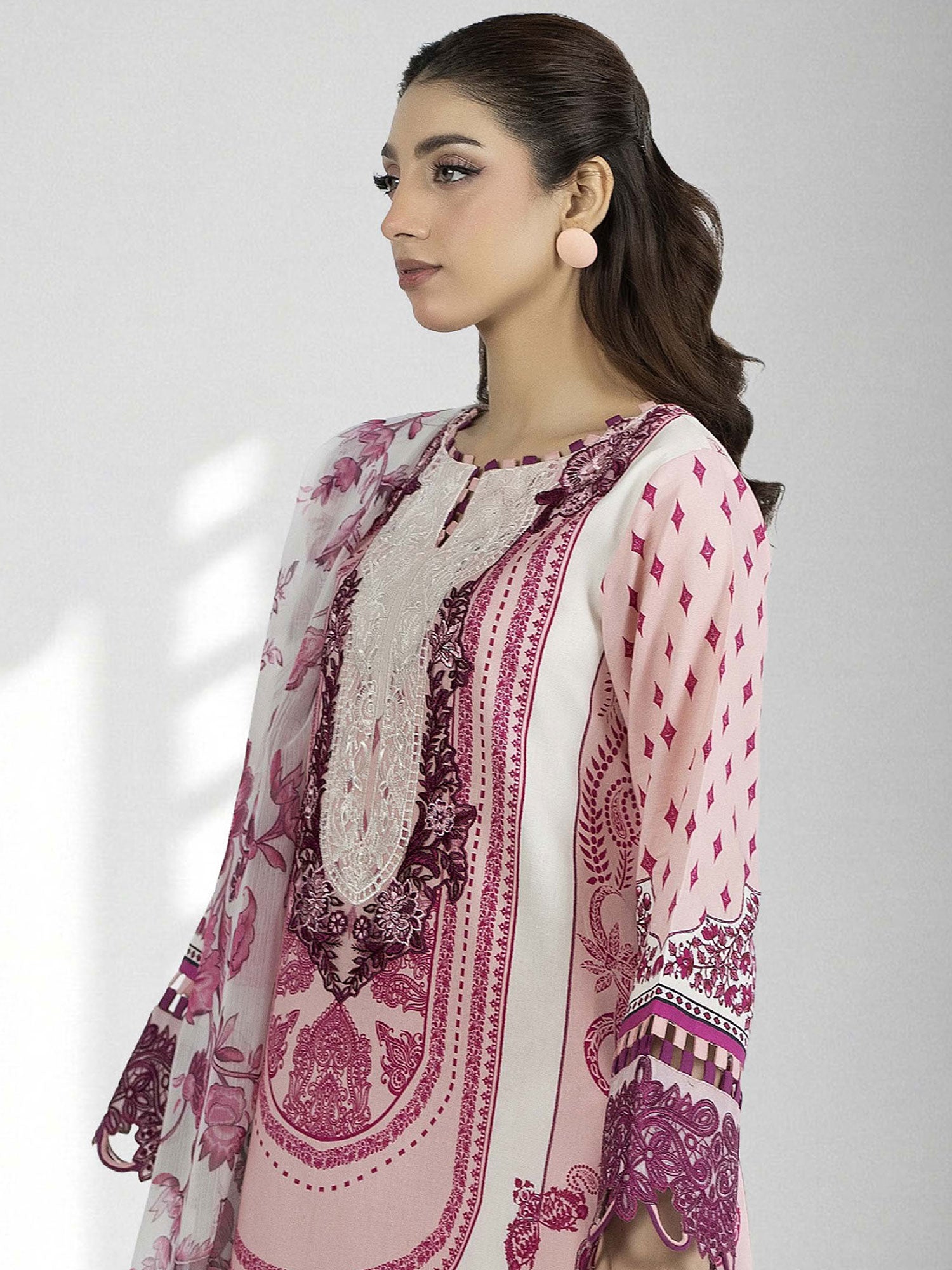 Adan's Libas Embroidered Jacquard Lawn Suit - Magenta (E1658)